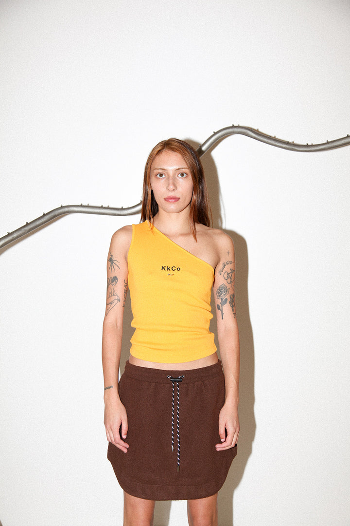 Pierced One Shoulder Rib Tank in Marigold
