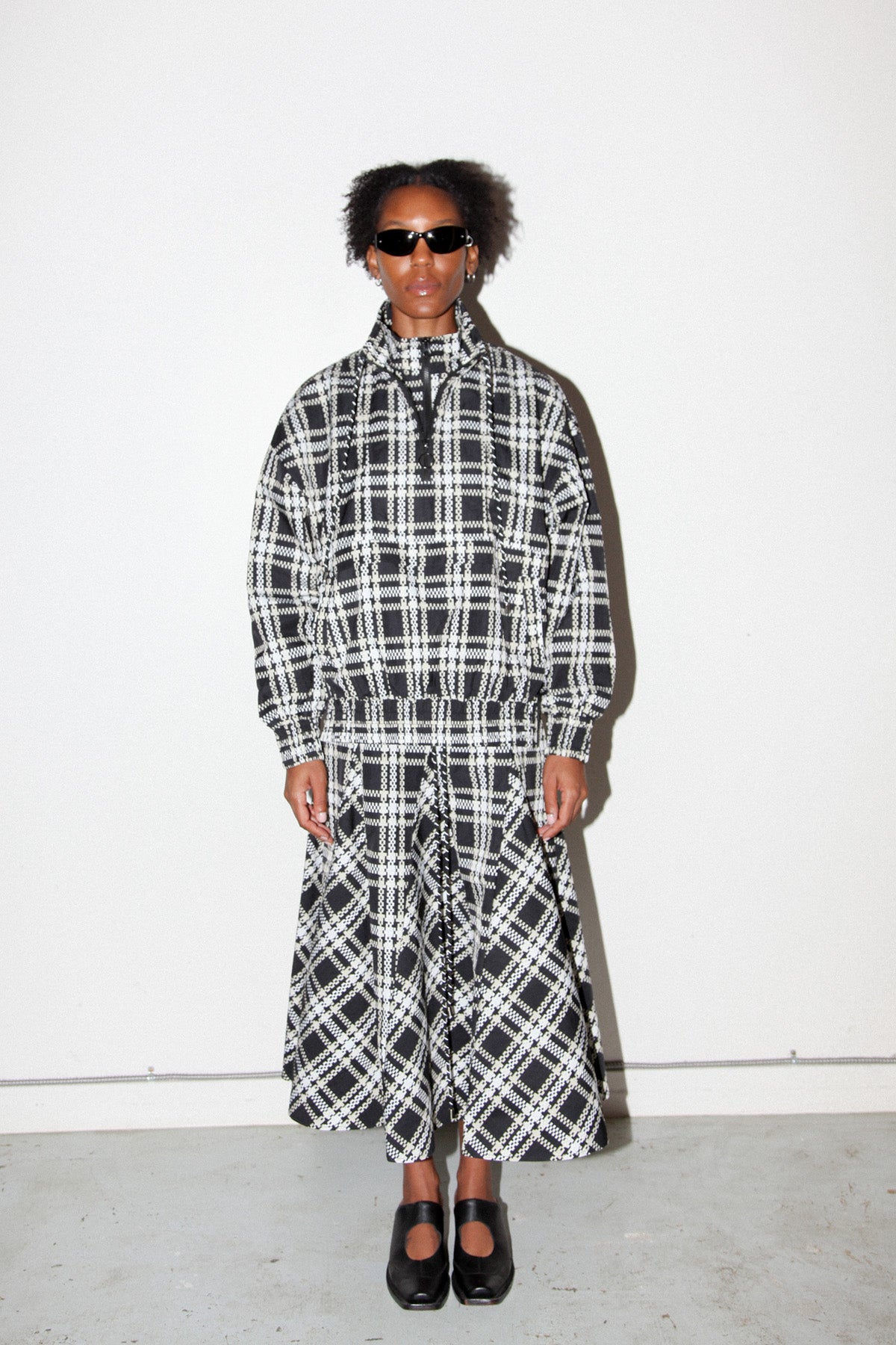 Plaid Trail Double Mockneck in Black Plaid