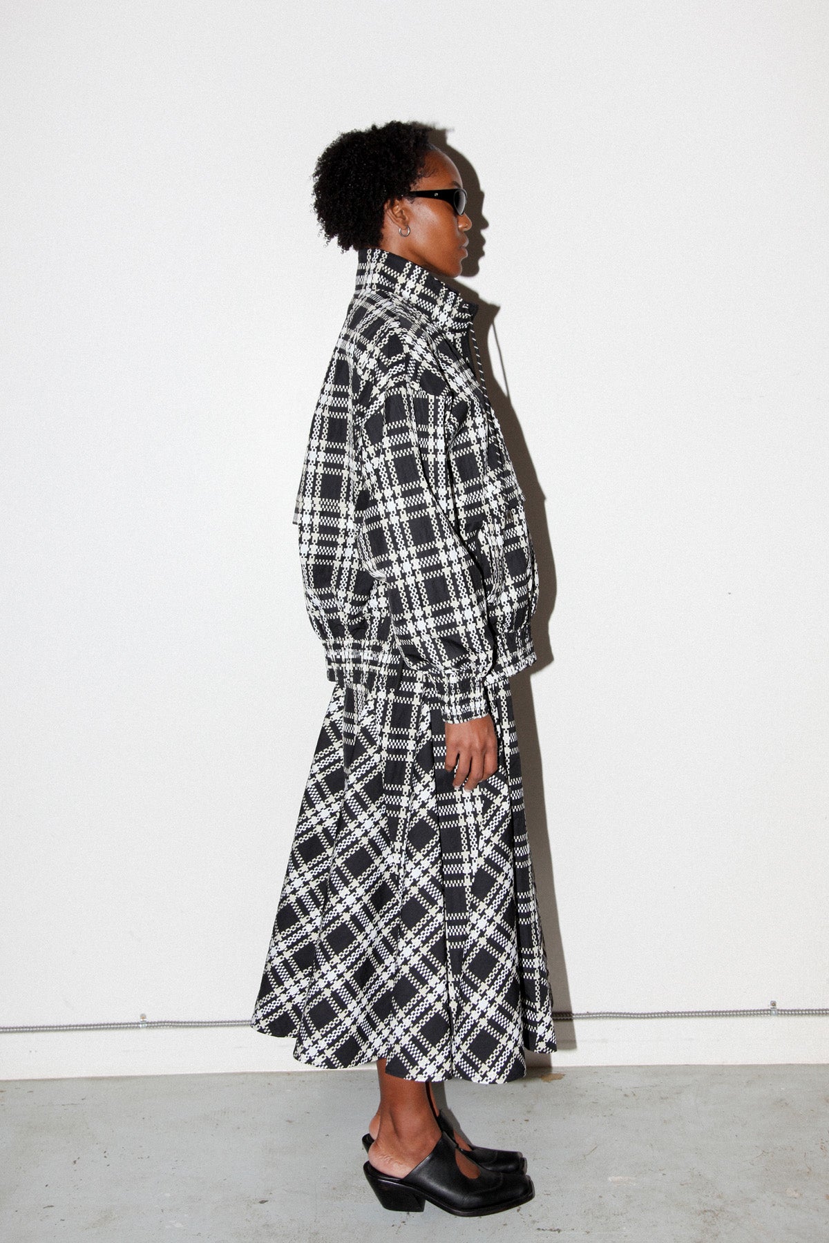 Plaid Trail Double Mockneck in Black Plaid