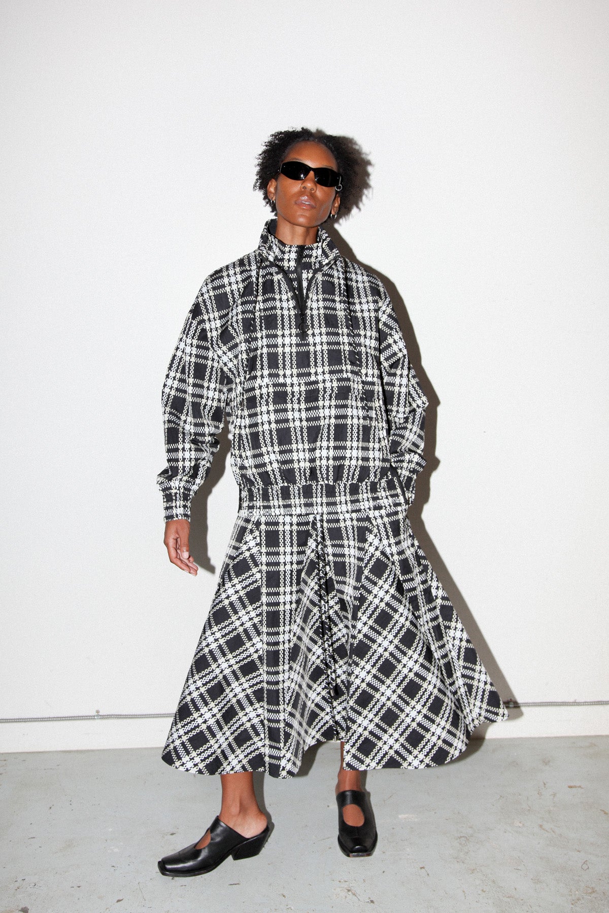 Plaid Trail Double Mockneck in Black Plaid