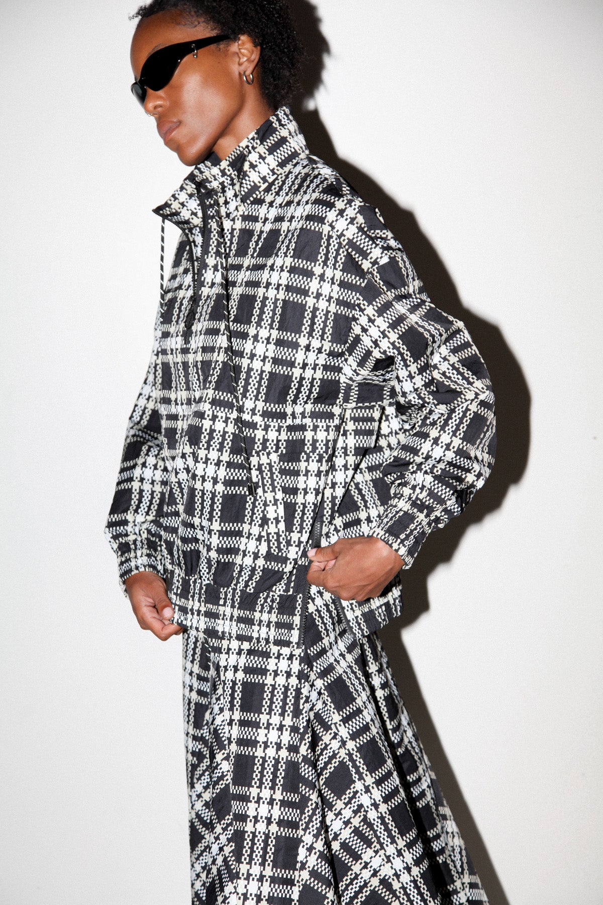 Plaid Trail Double Mockneck in Black Plaid