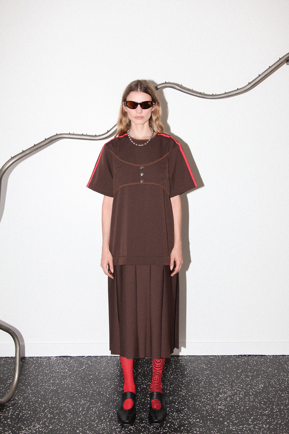 Box Pleat Dress in Mud