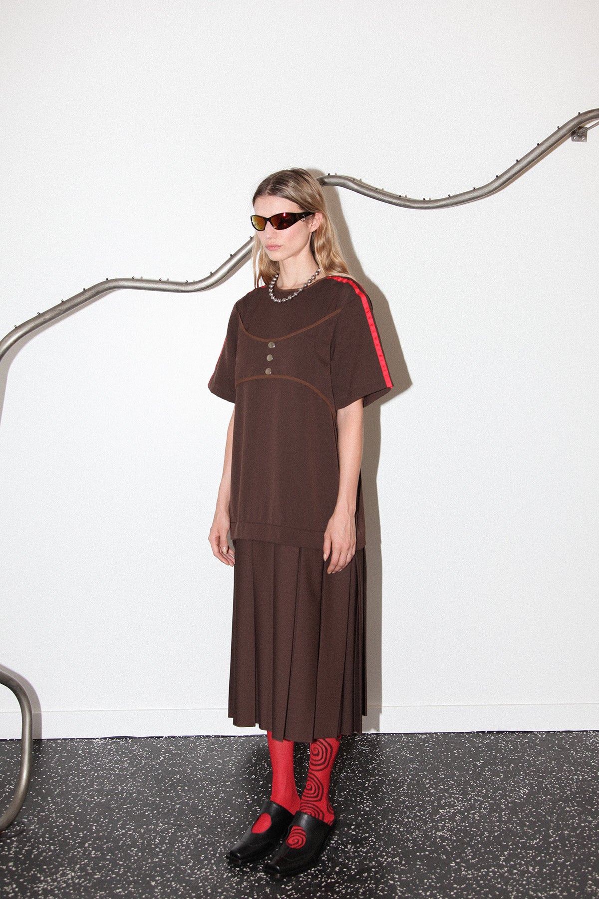 Box Pleat Dress in Mud