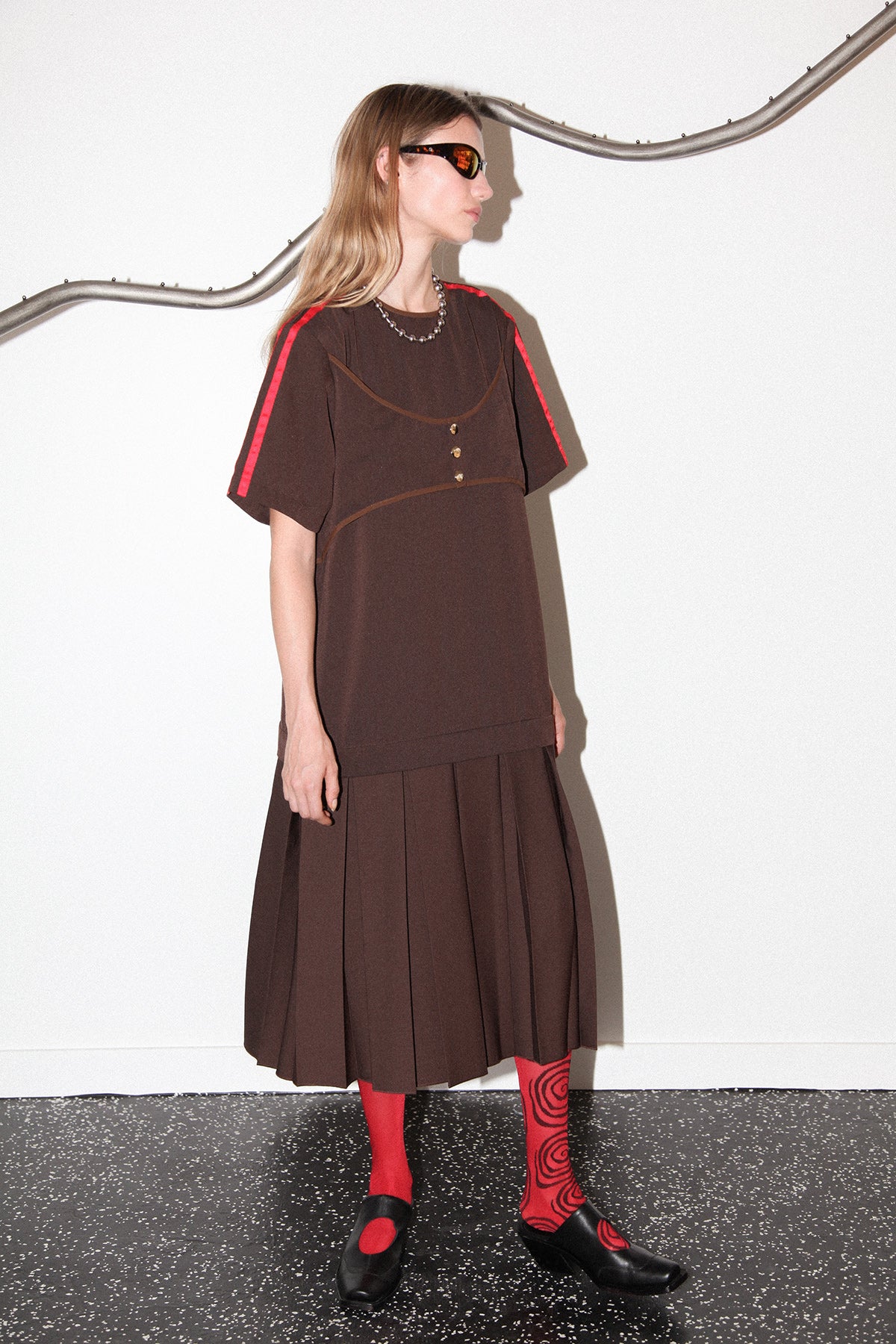 Box Pleat Dress in Mud