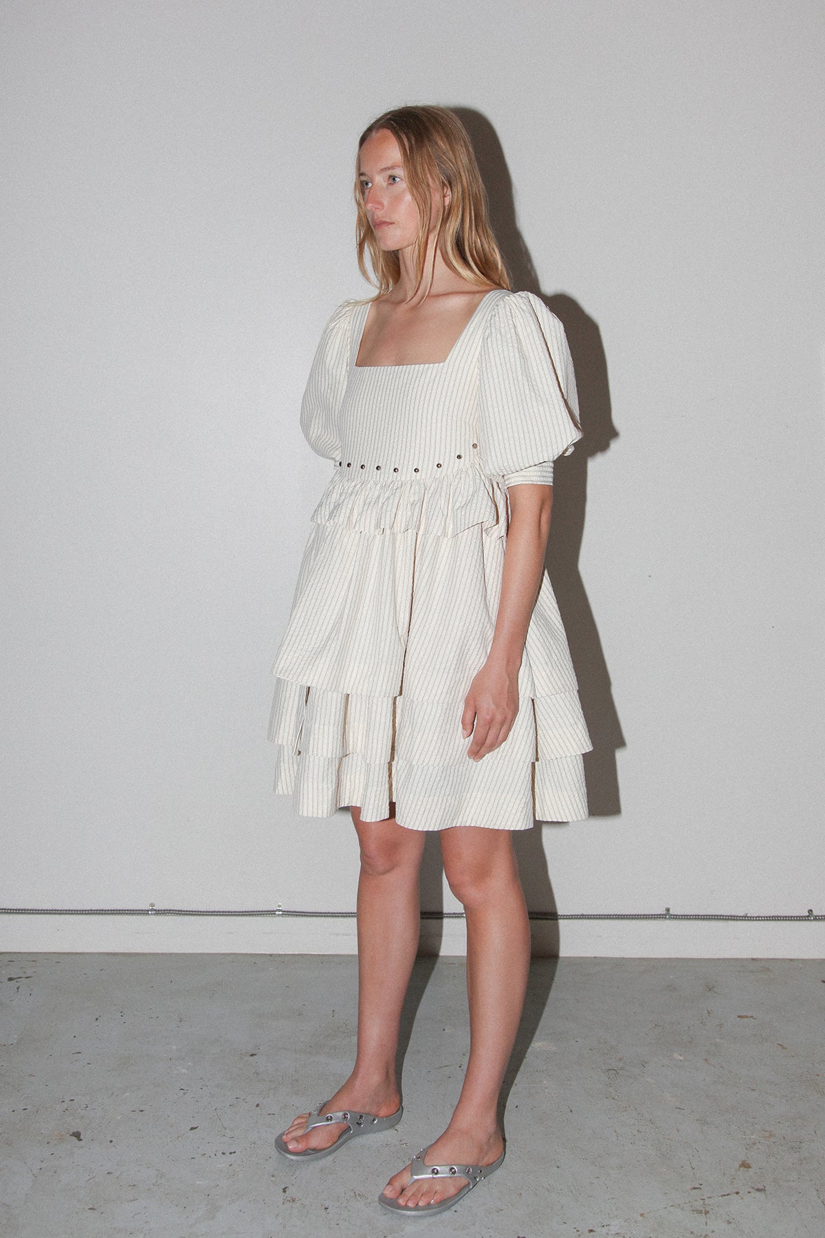 Rivet Cascade Dress in Striped Natural