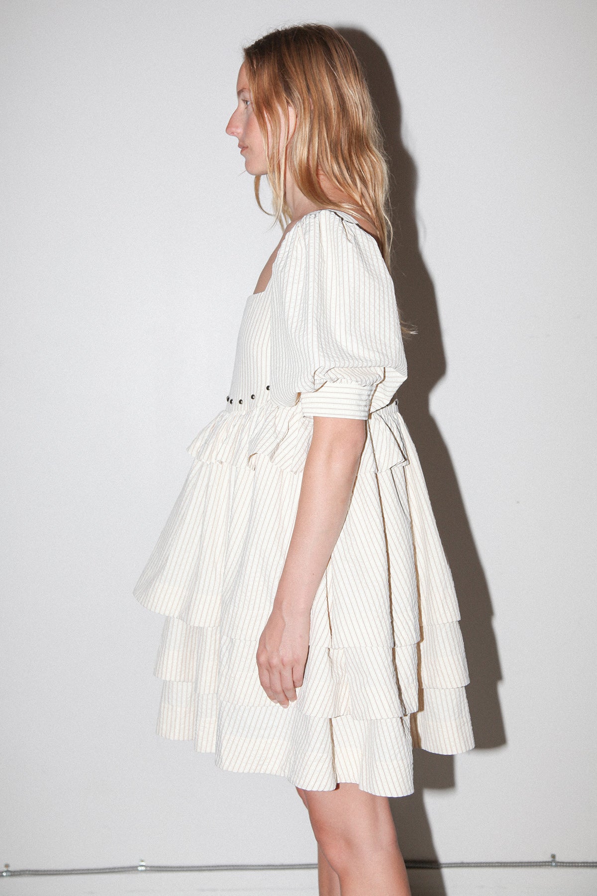 Rivet Cascade Dress in Striped Natural