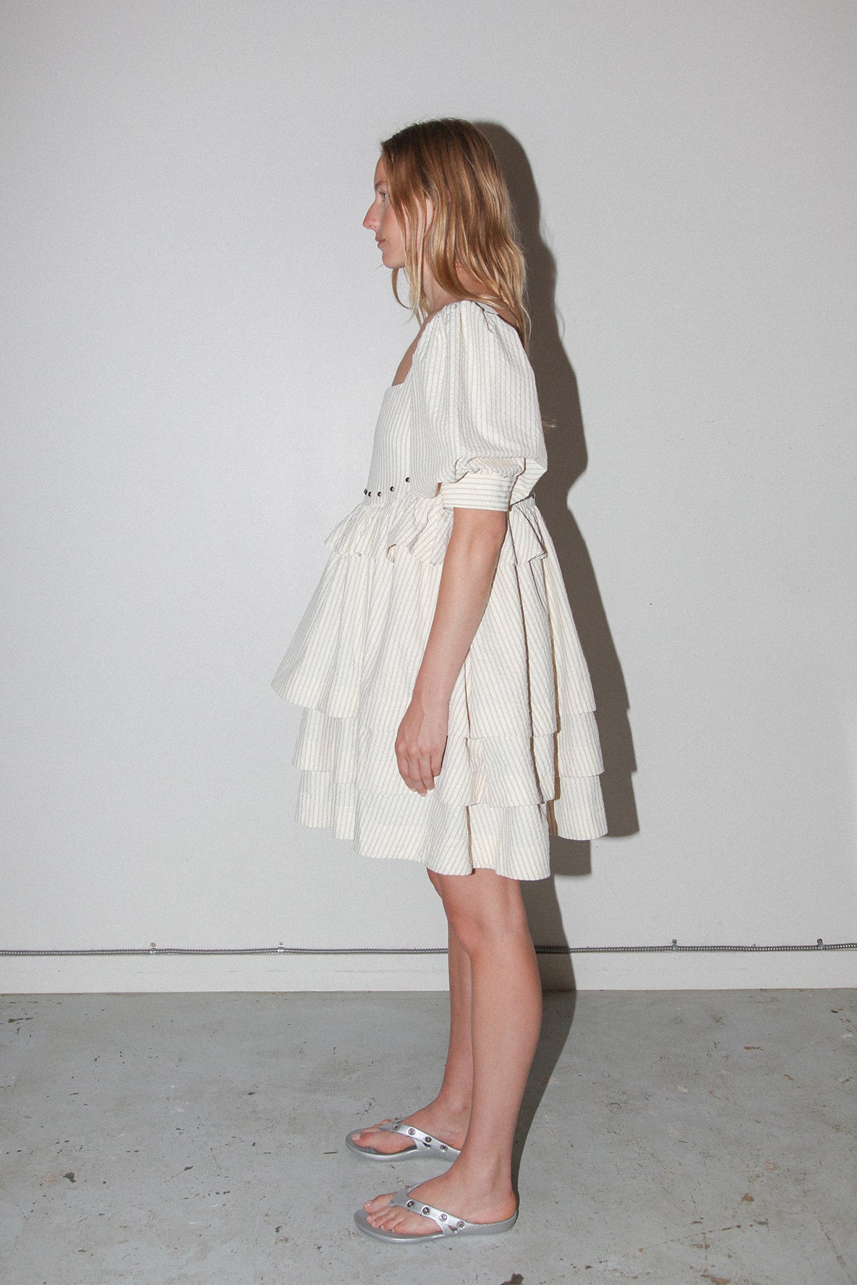 Rivet Cascade Dress in Striped Natural