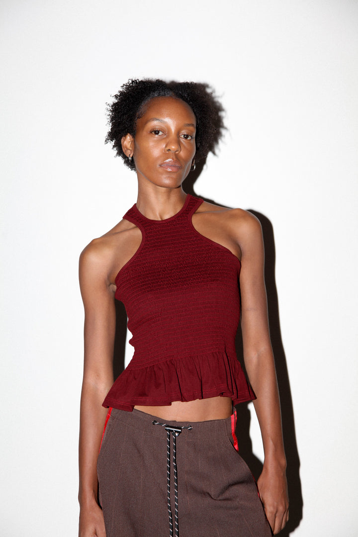 Smocked Tank in Maroon