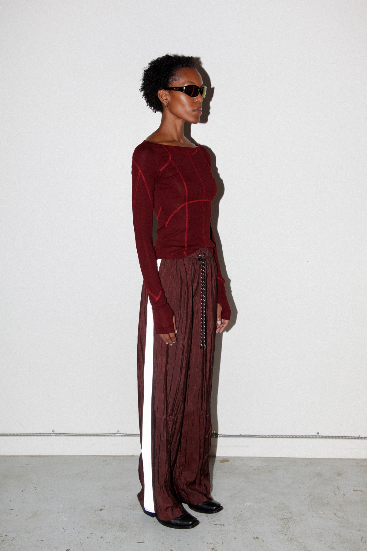 Silk Nylon Split Track Pant in Auburn