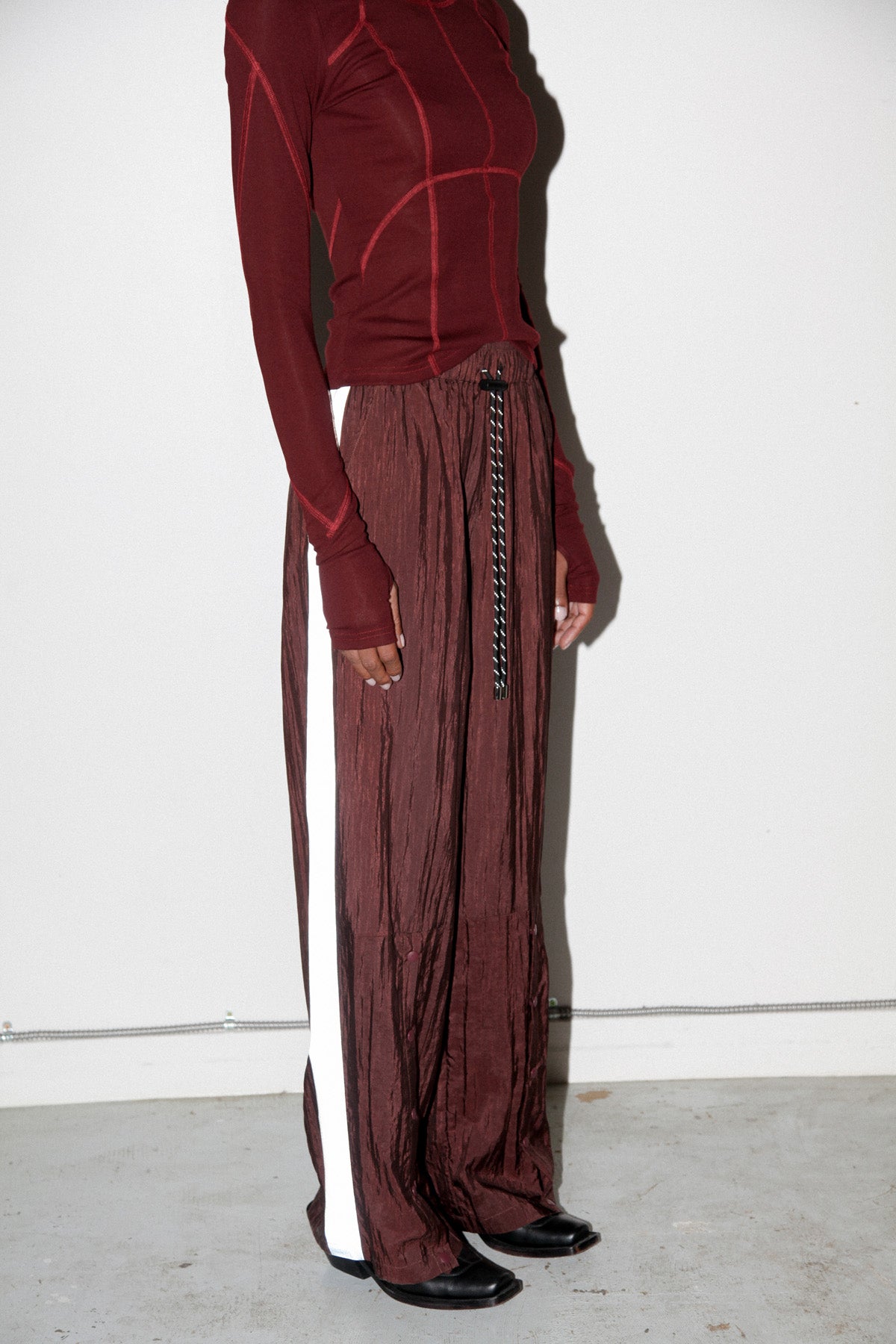 Silk Nylon Split Track Pant in Auburn