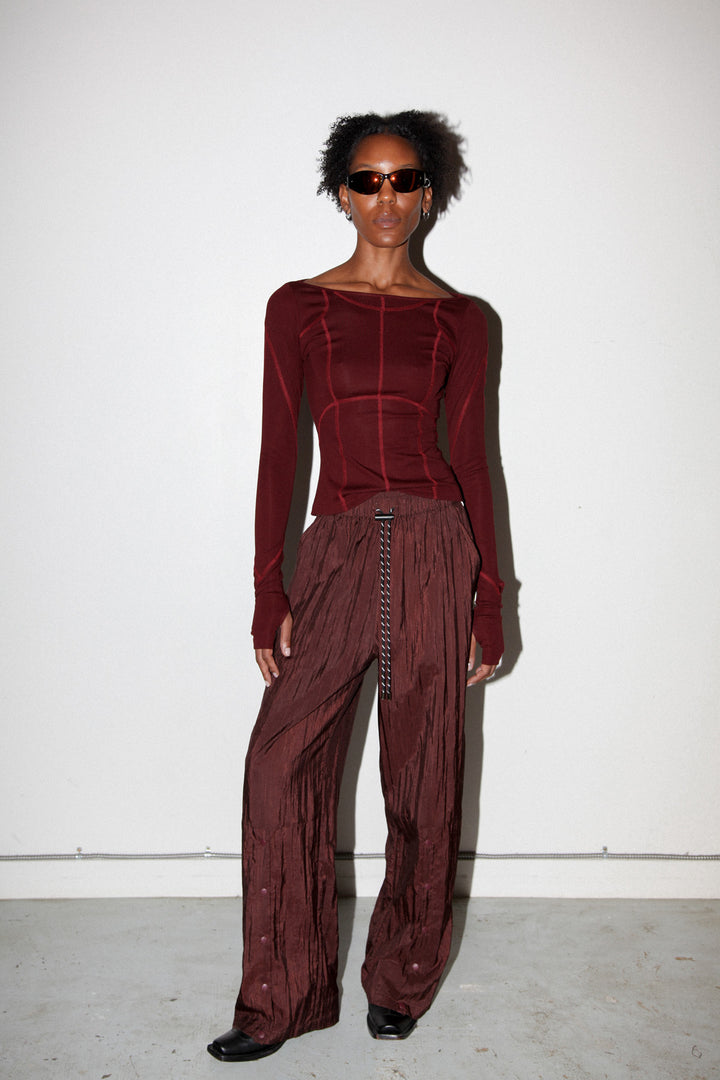 Silk Nylon Split Track Pant in Auburn