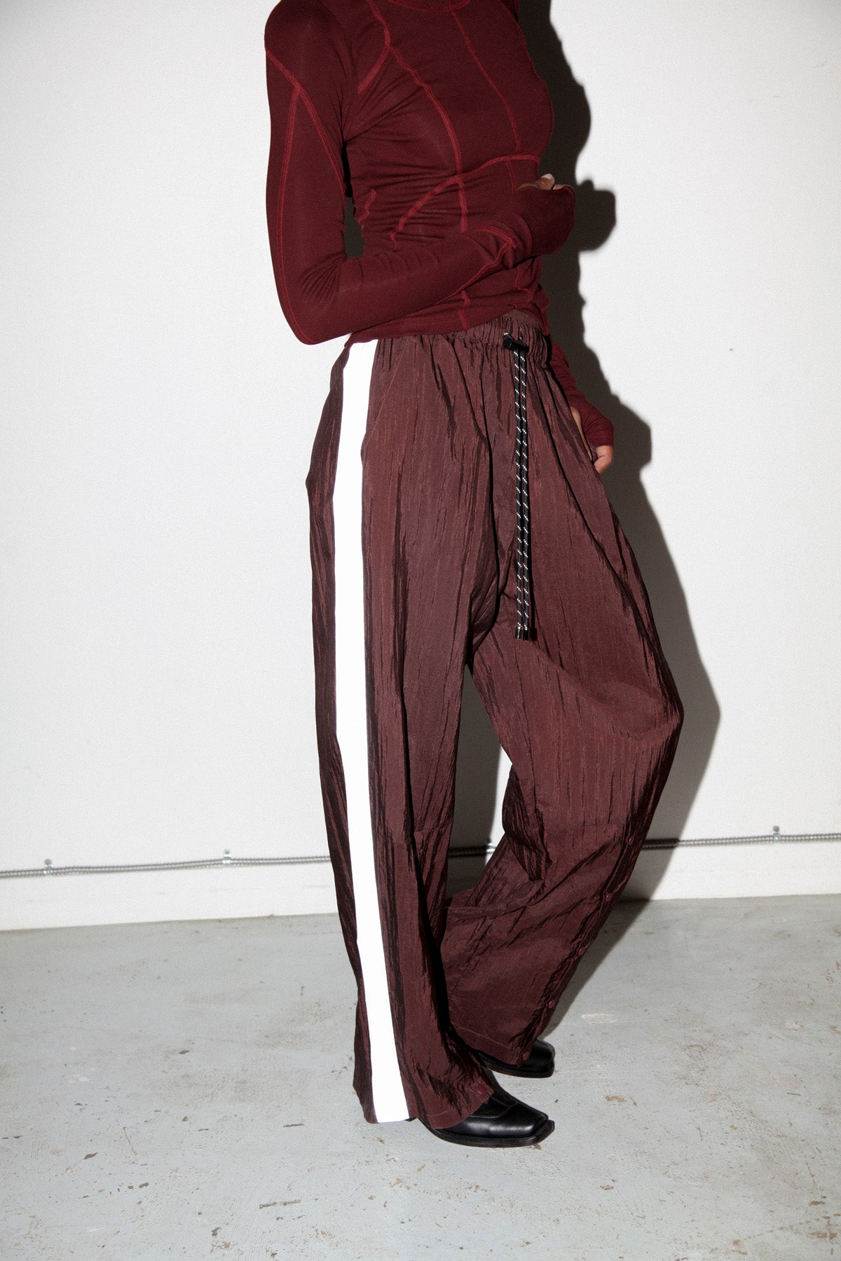 Silk Nylon Split Track Pant in Auburn