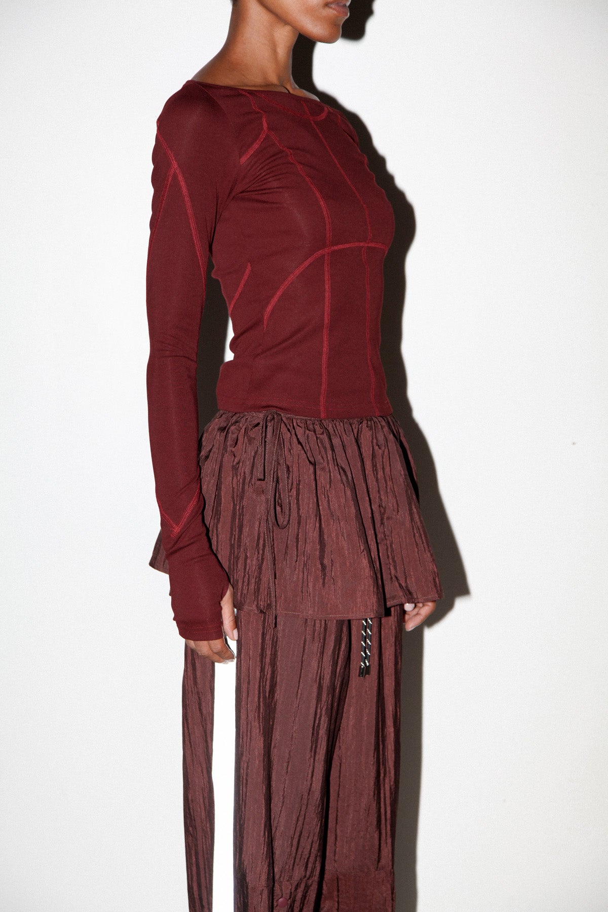 Silk Nylon Peplum Apron in Auburn