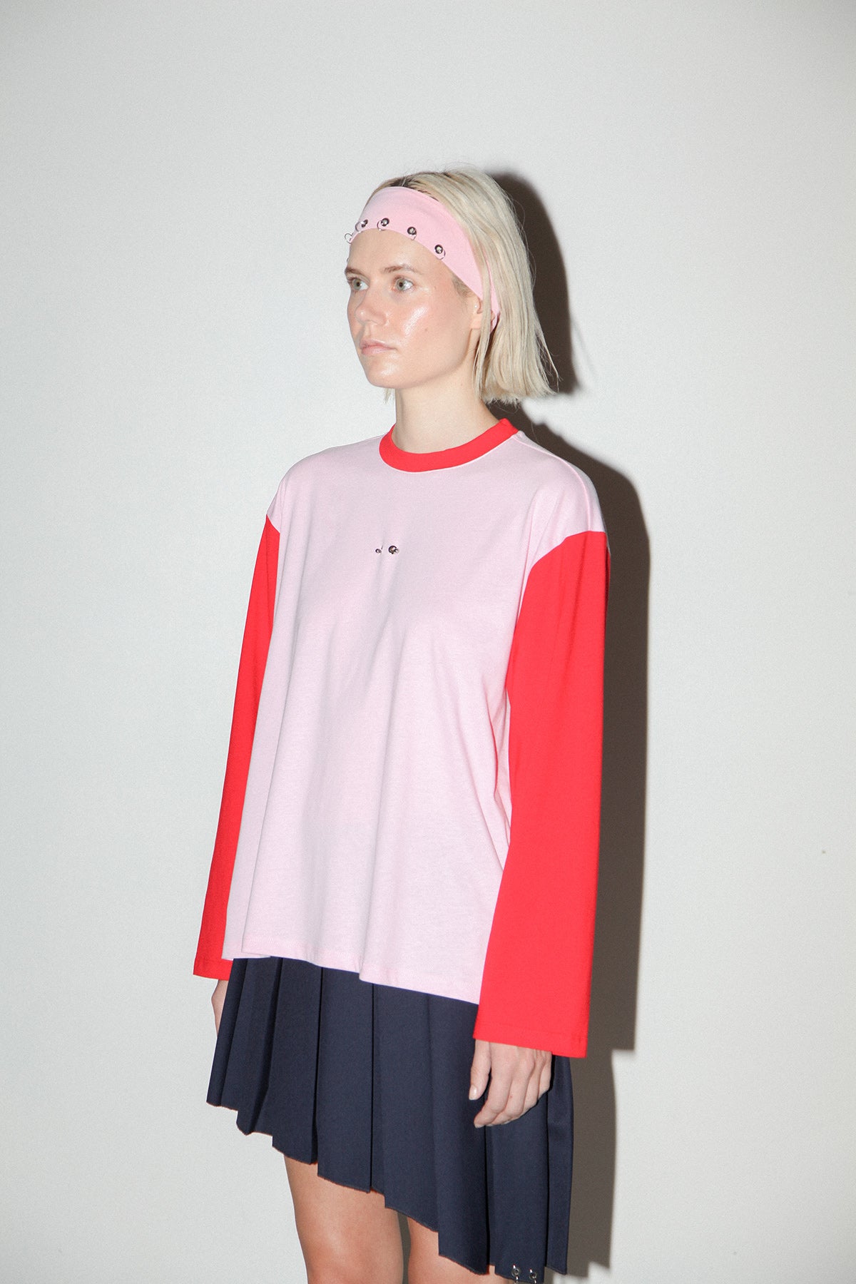 Contrast Box Tee in Pink & Red