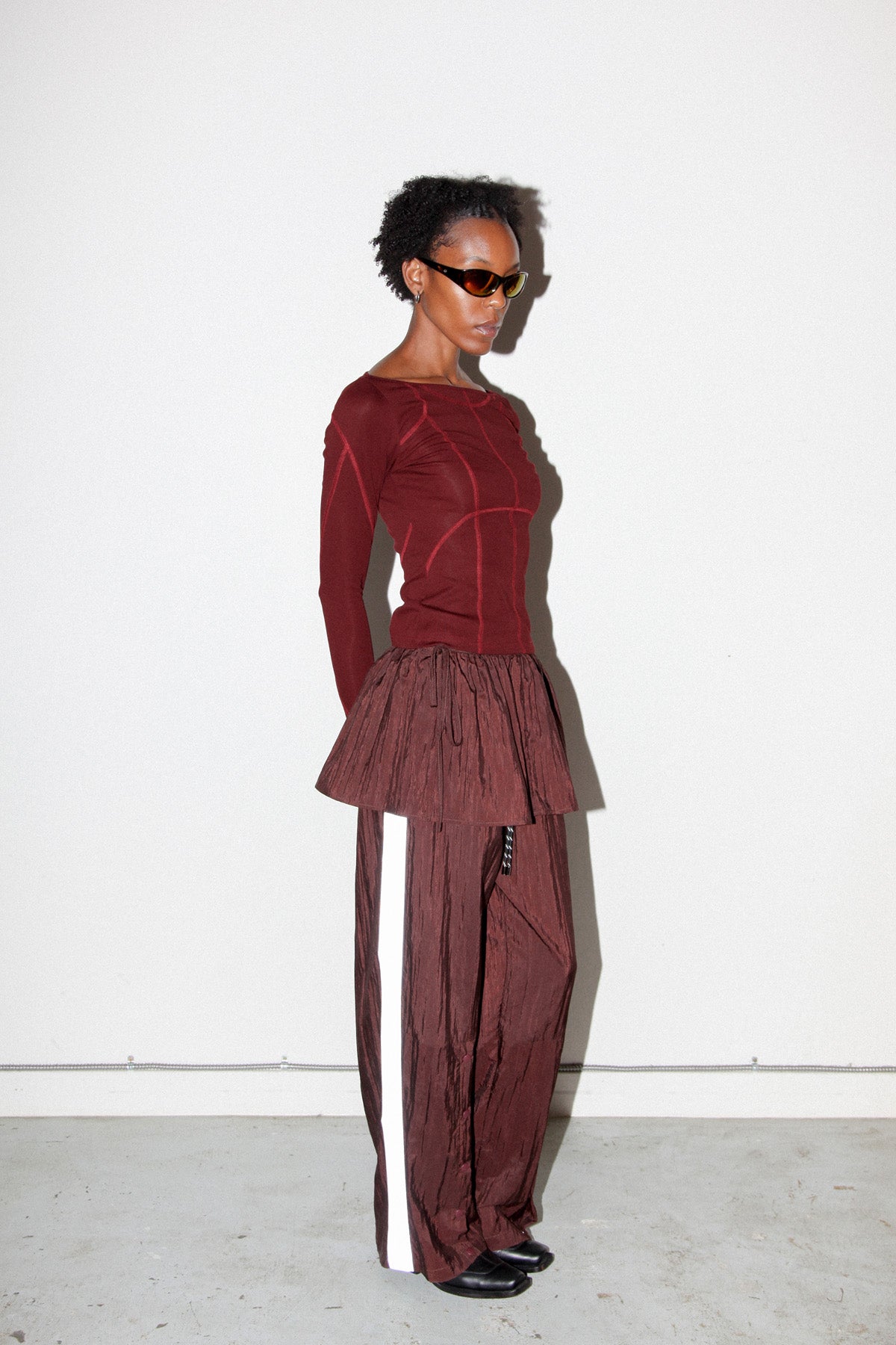 Silk Nylon Split Track Pant in Auburn
