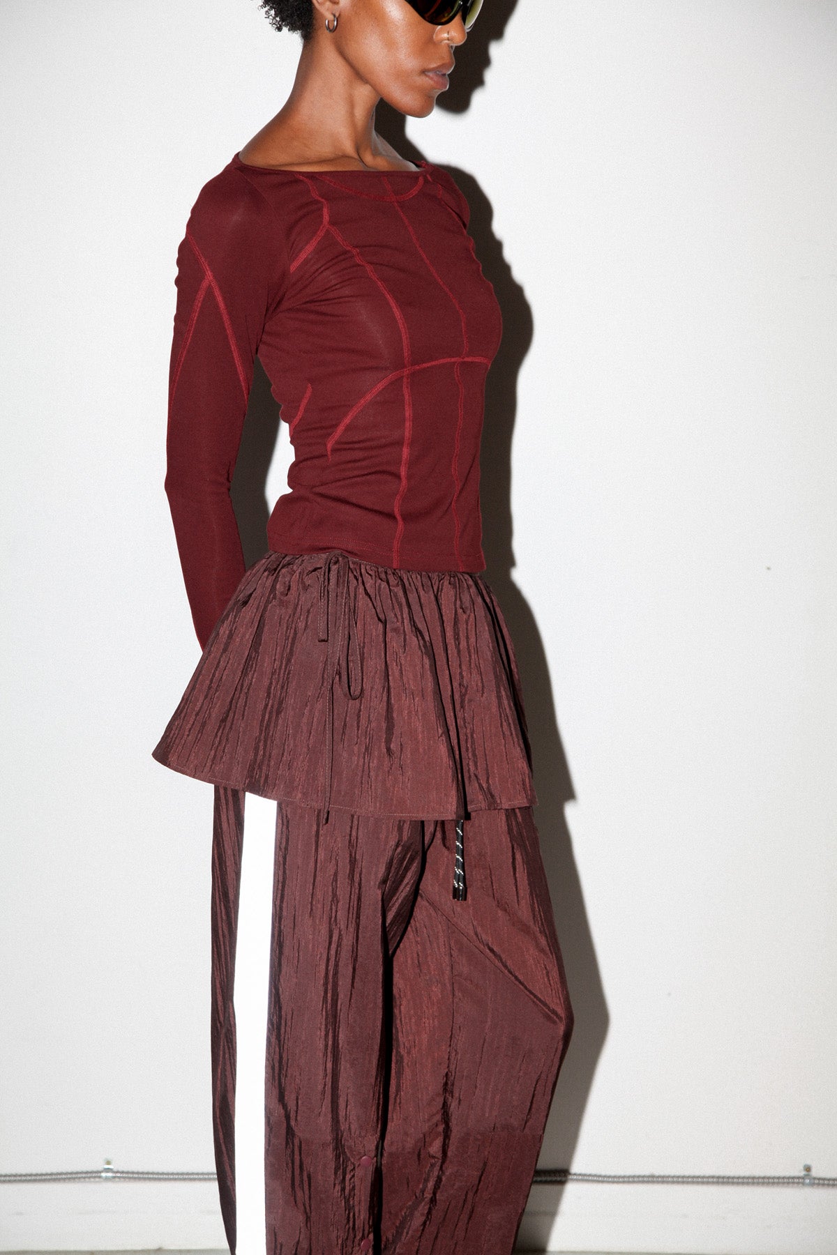 Silk Nylon Peplum Apron in Auburn