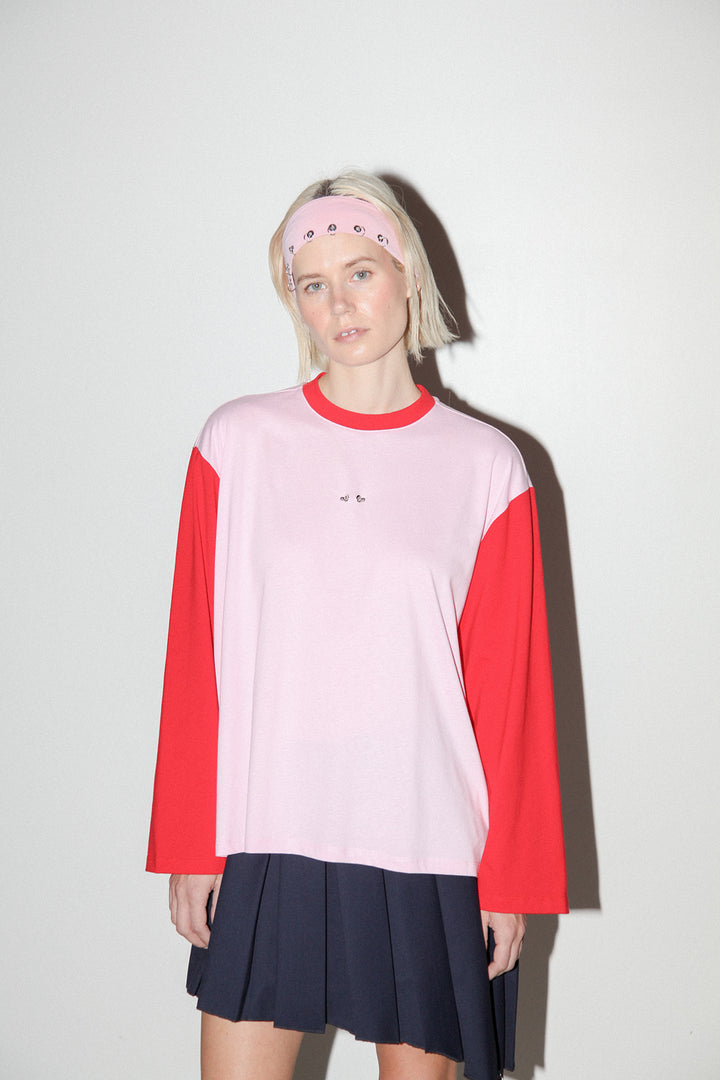 Contrast Box Tee in Pink & Red