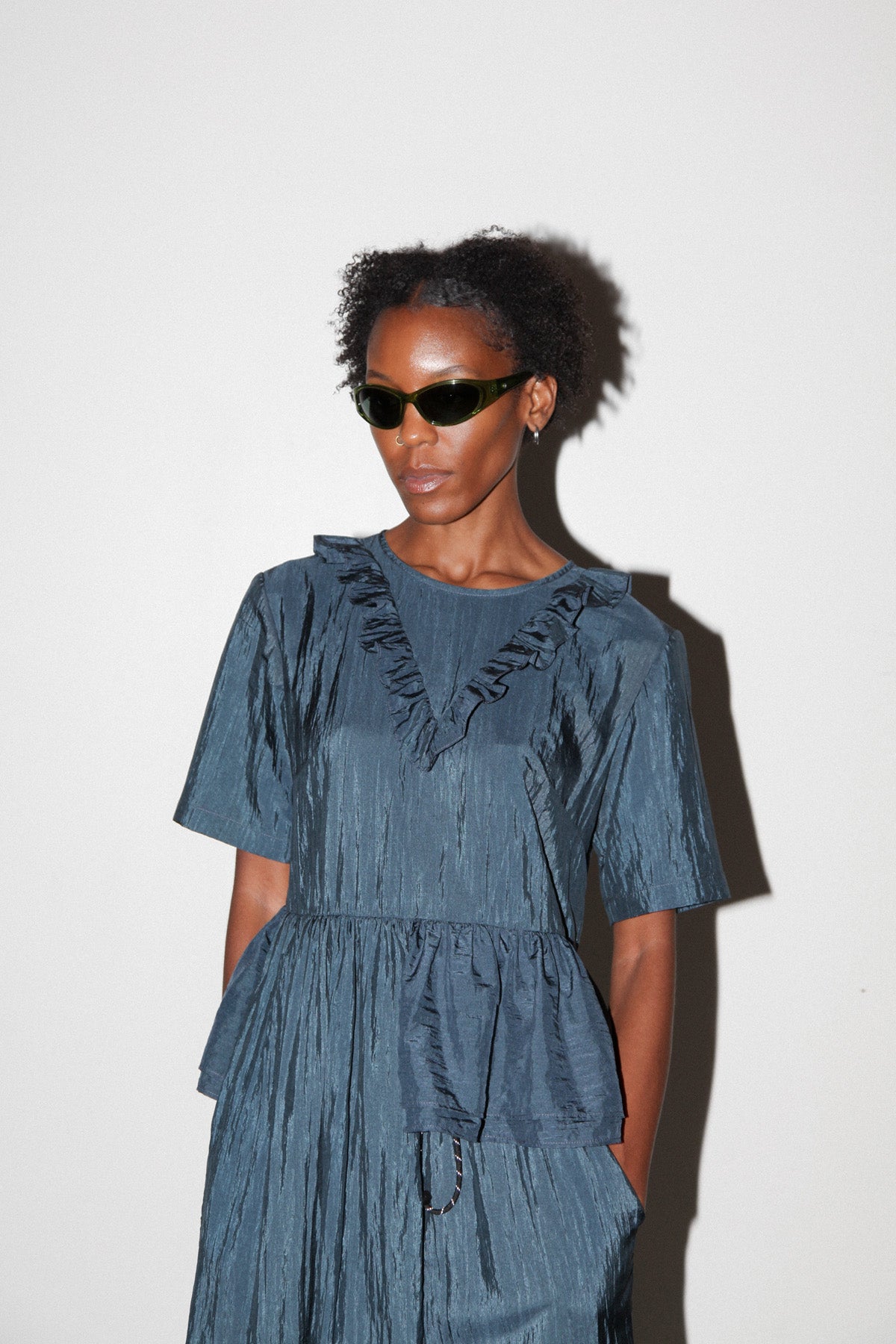 Silk Nylon Cascade Top in Raindrop
