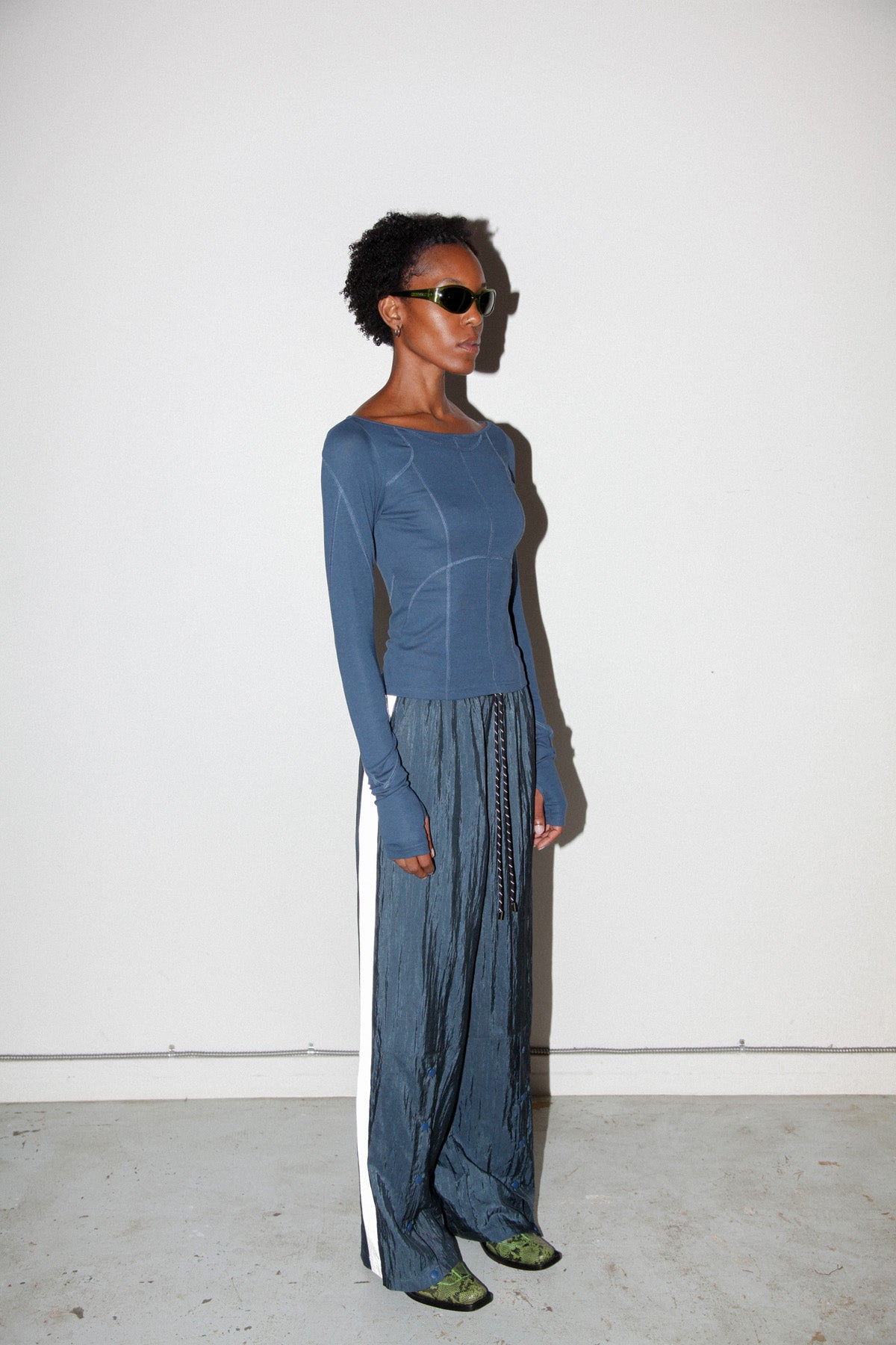 Silk Nylon Split Track Pant in Raindrop