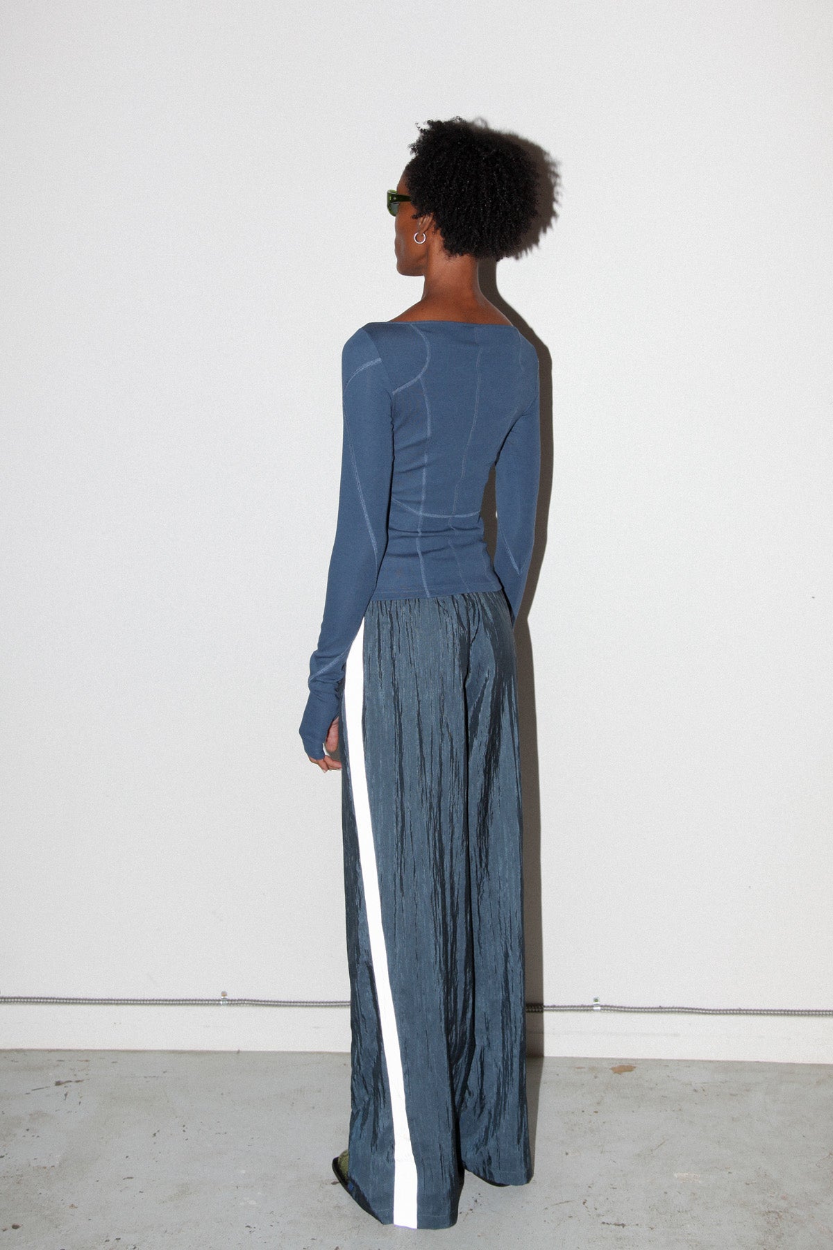 Silk Nylon Split Track Pant in Raindrop