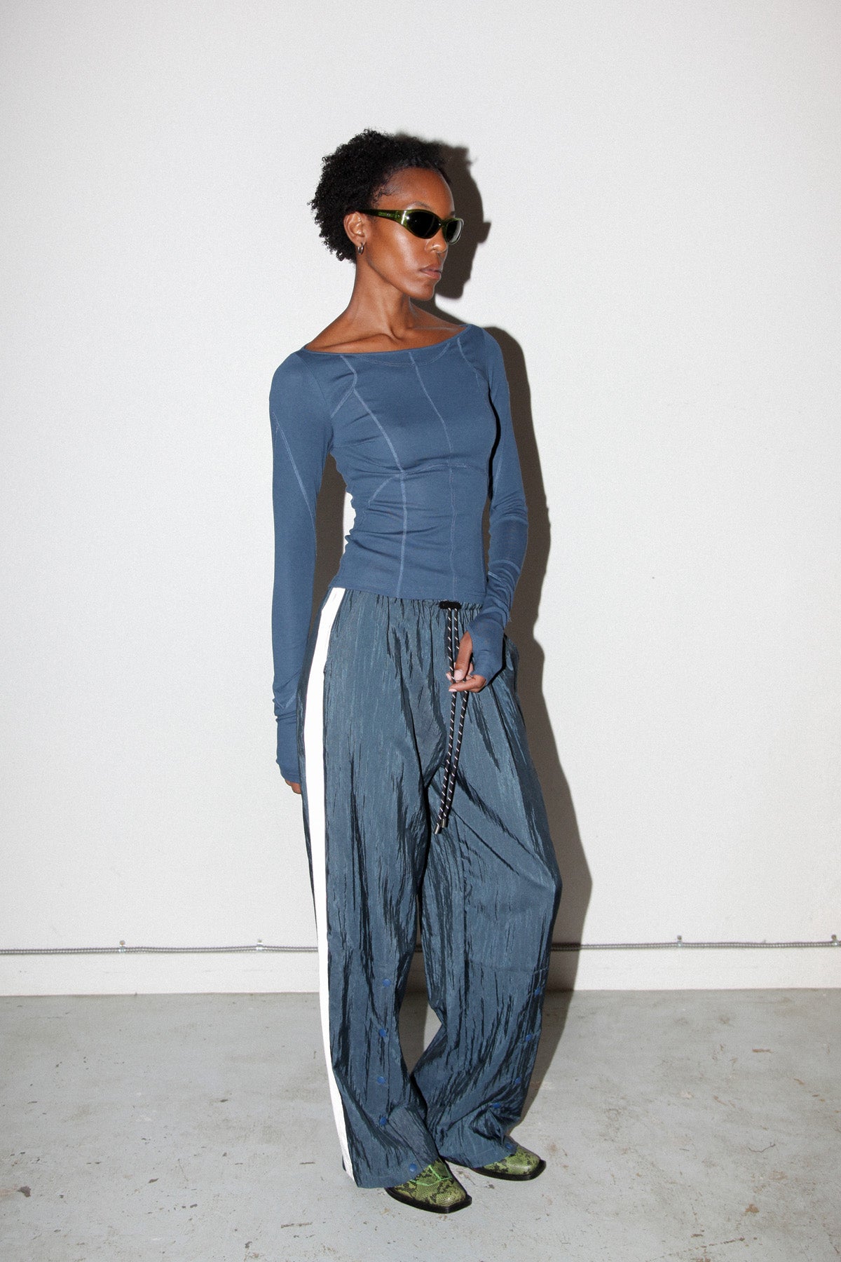 Silk Nylon Split Track Pant in Raindrop