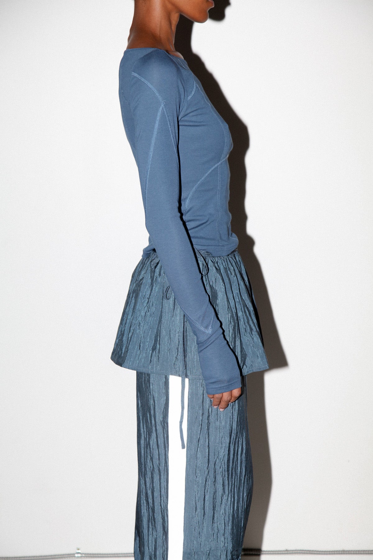 Silk Nylon Peplum Apron in  Raindrop
