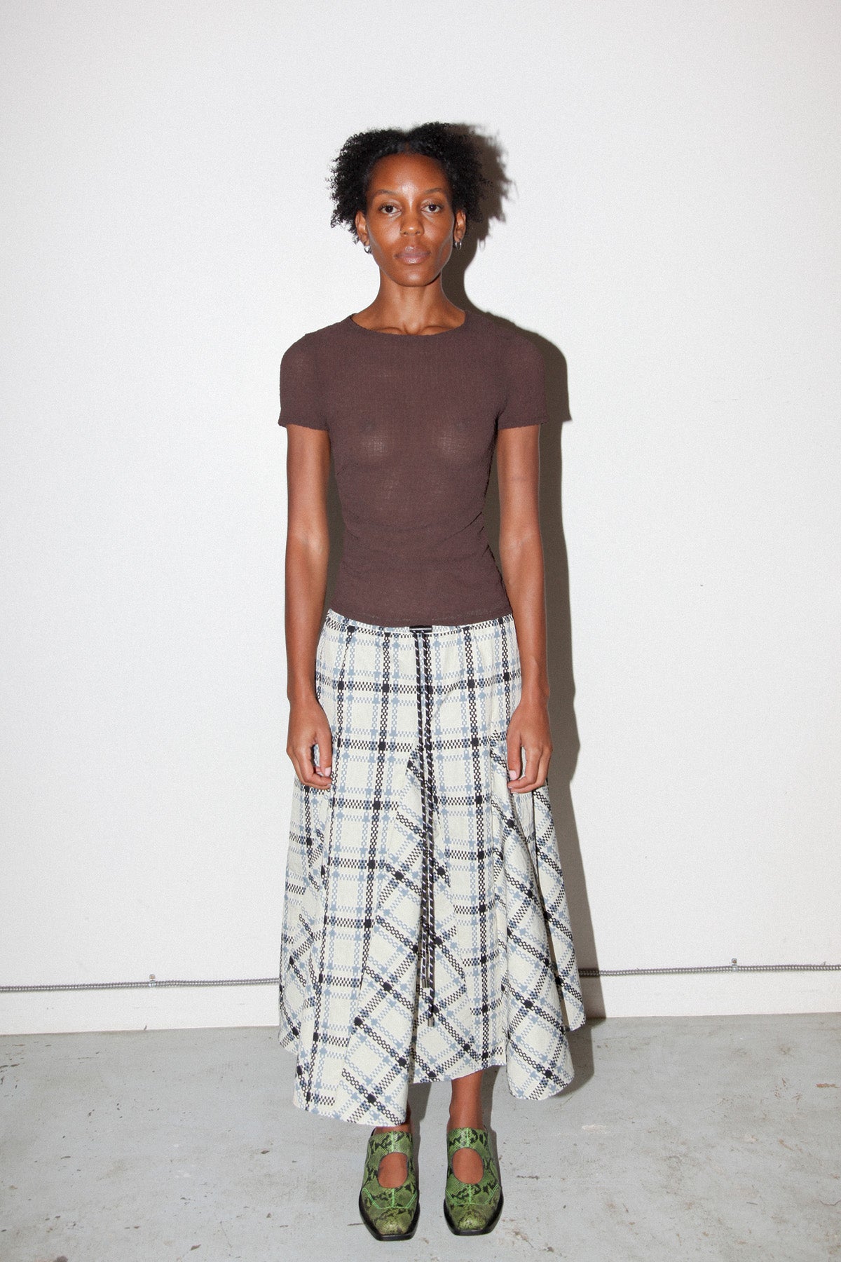 Gauze Ruched Tee in Coffee