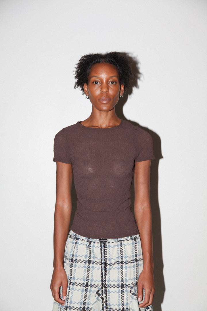 Gauze Ruched Tee in Coffee