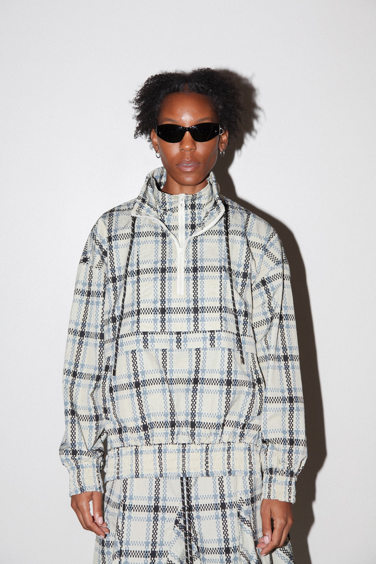 Plaid Trail Double Mockneck in Ecru Plaid