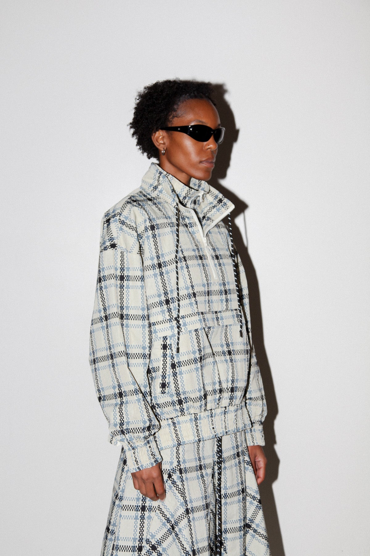 Plaid Trail Double Mockneck in Ecru Plaid