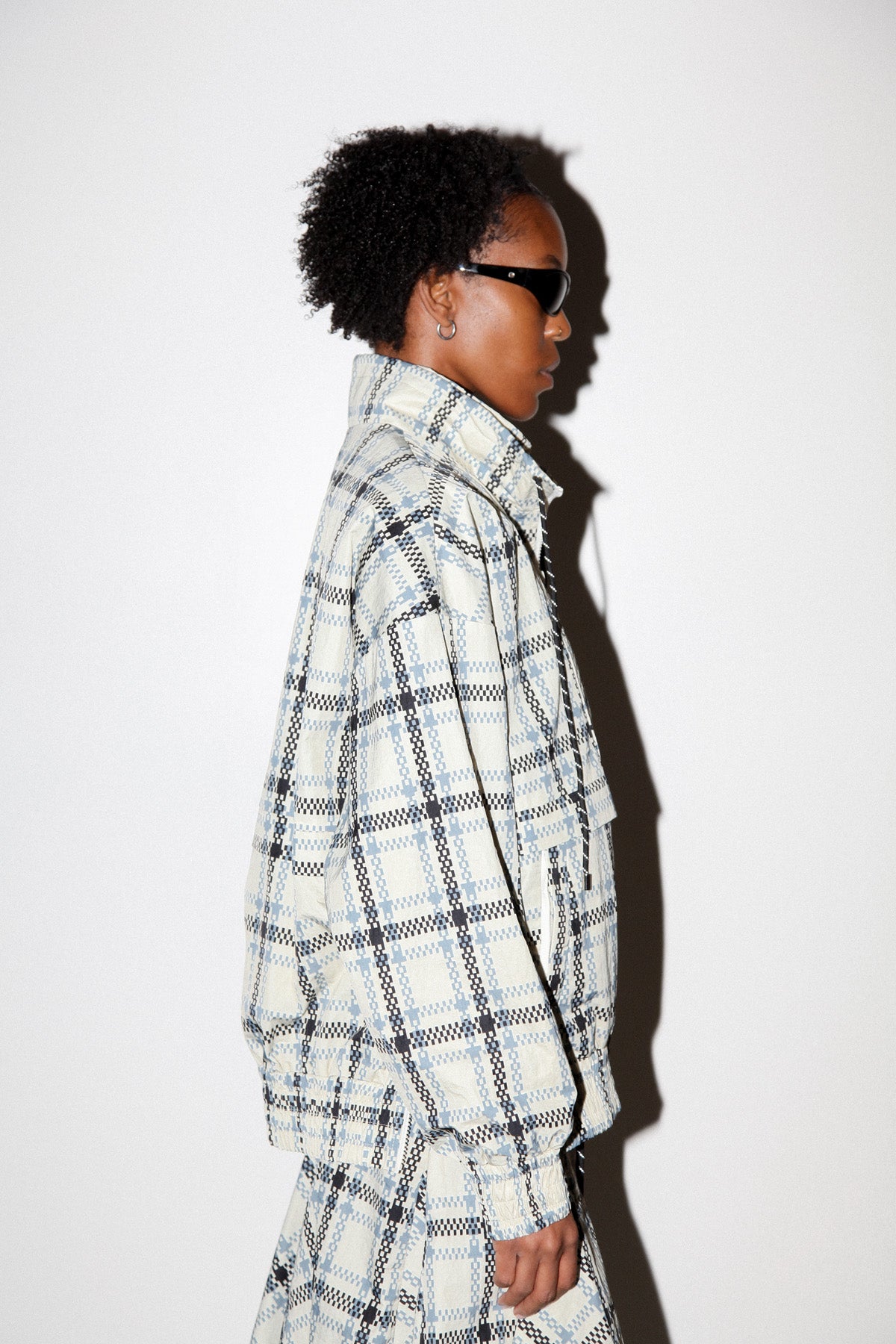 Plaid Trail Double Mockneck in Ecru Plaid