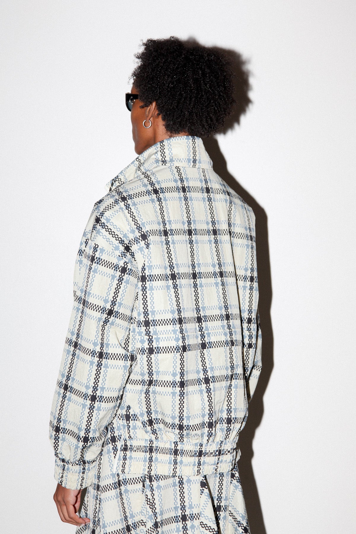 Plaid Trail Double Mockneck in Ecru Plaid