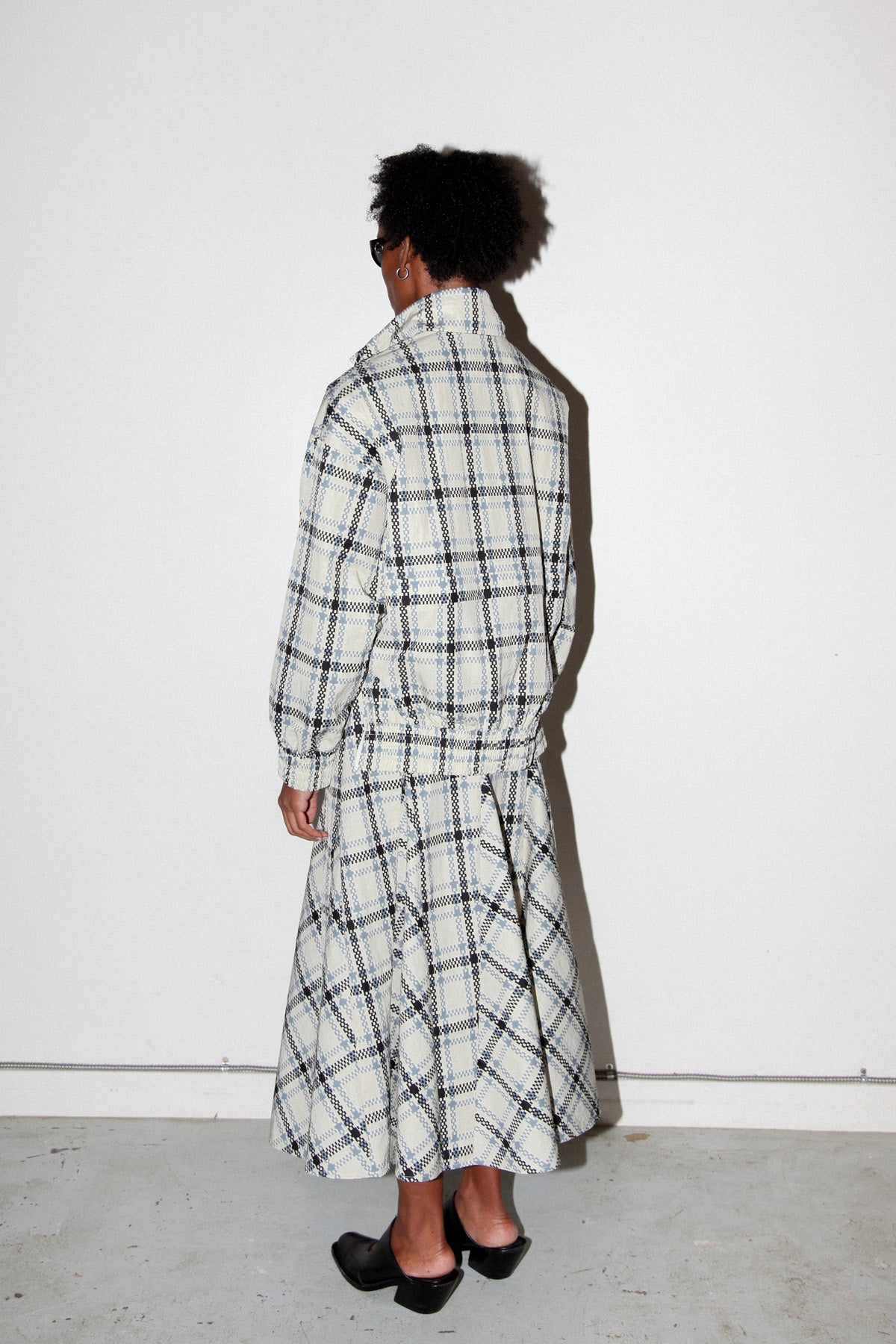 Plaid Trail Double Mockneck in Ecru Plaid