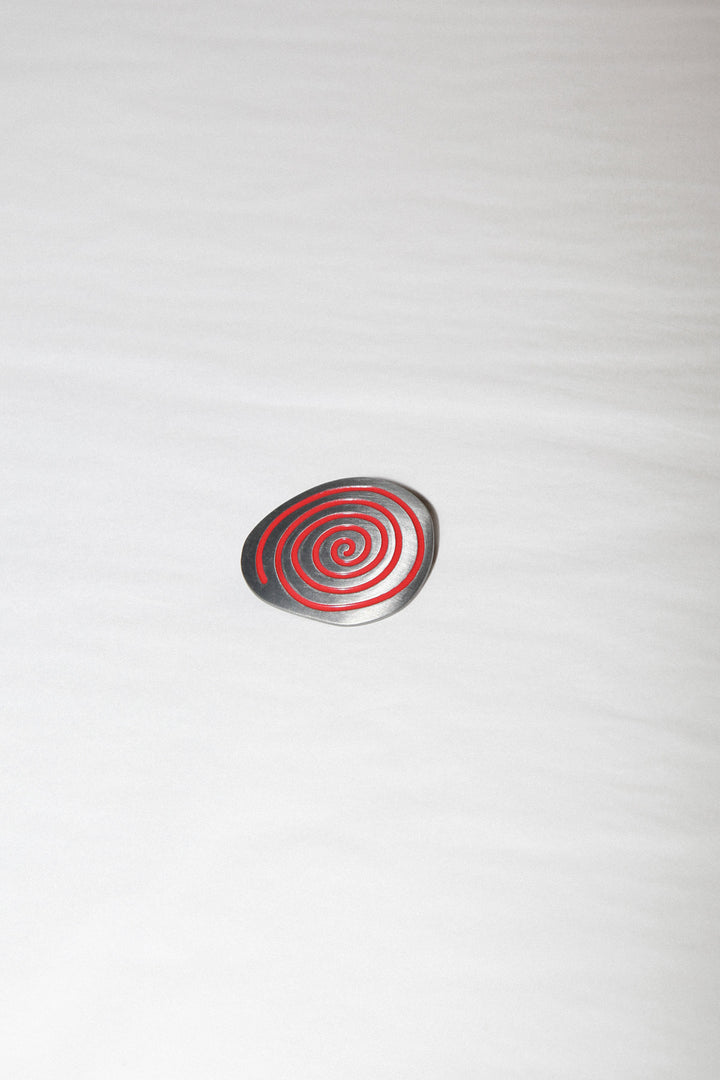 Spiral Rock Brooch in Silver / Red