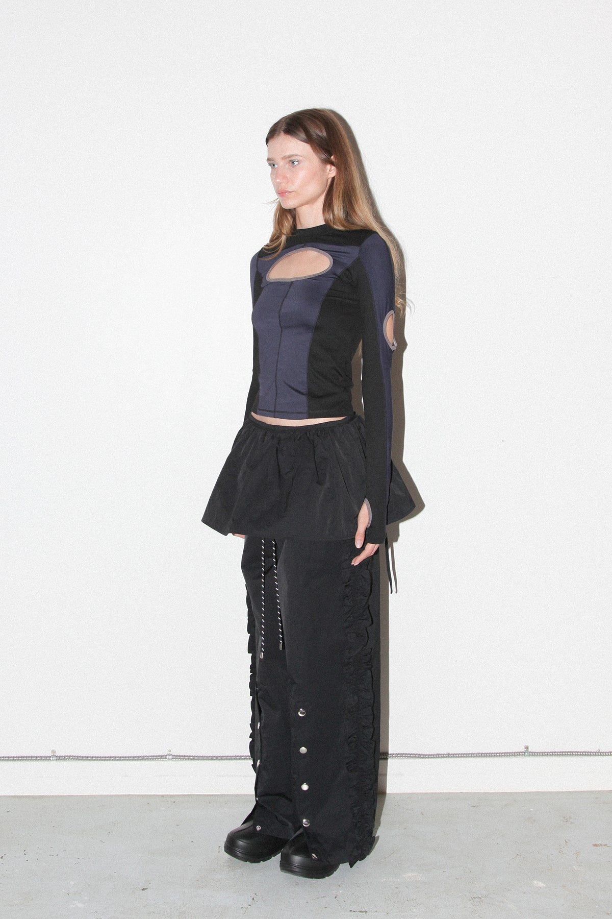 Nylon Peplum Apron in Onyx