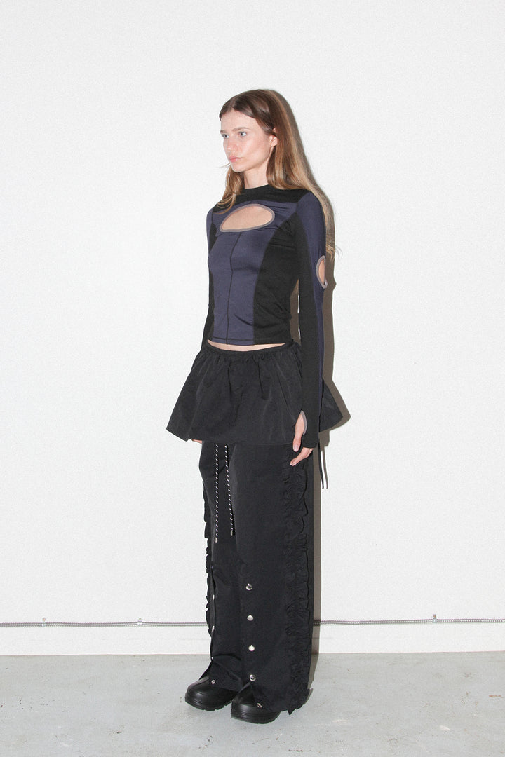 Nylon Peplum Apron in Onyx