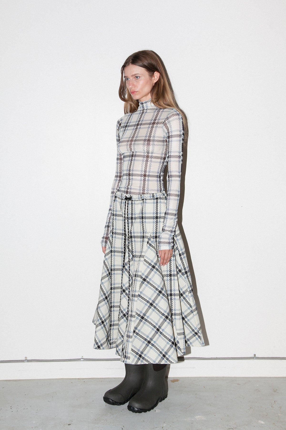 Split Turtleneck in Mixed Plaid