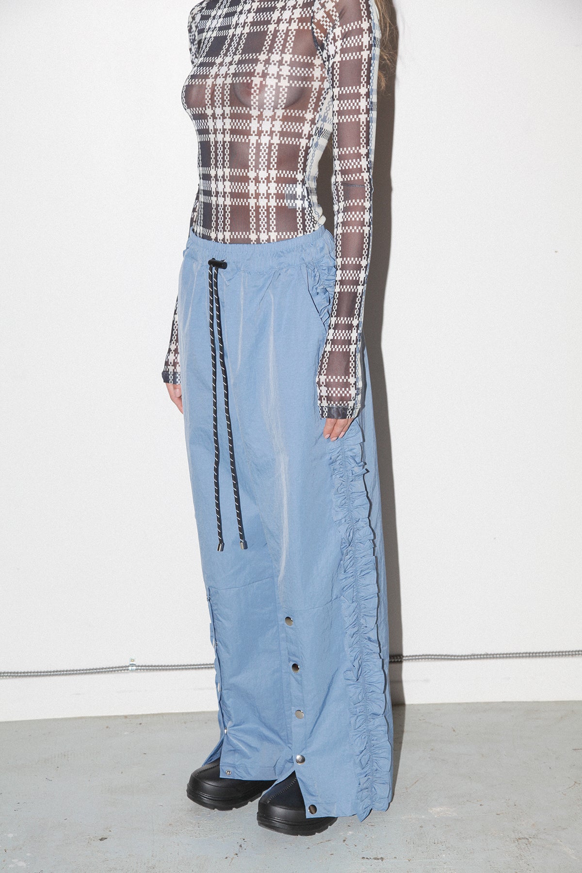 Ruffle Split Track Pant in Lake