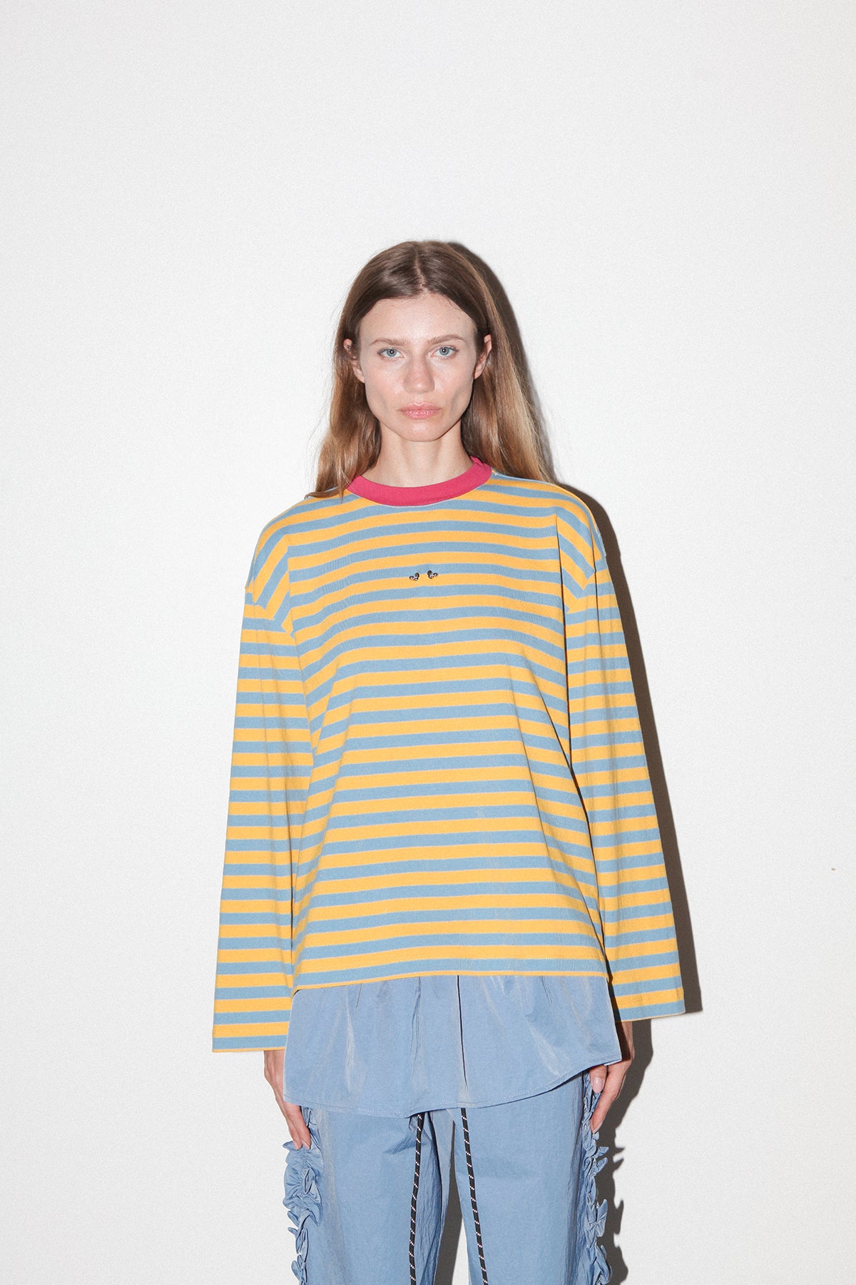 Pierced Long Sleeve Box Tee in Cloud & Butter