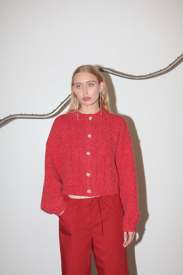 Studio 209 Cable Knit Cardigan in Apple