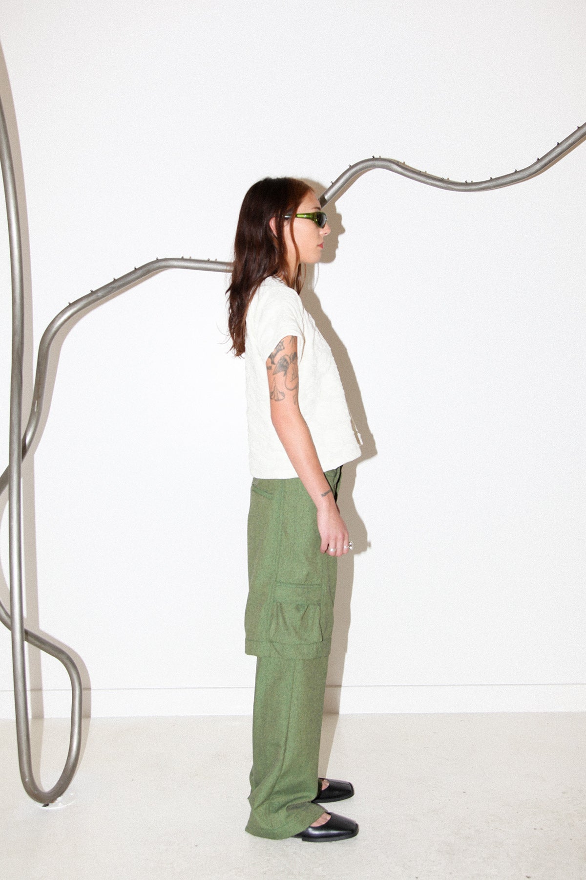 Pierced Bubble Moss Tee in Ecru