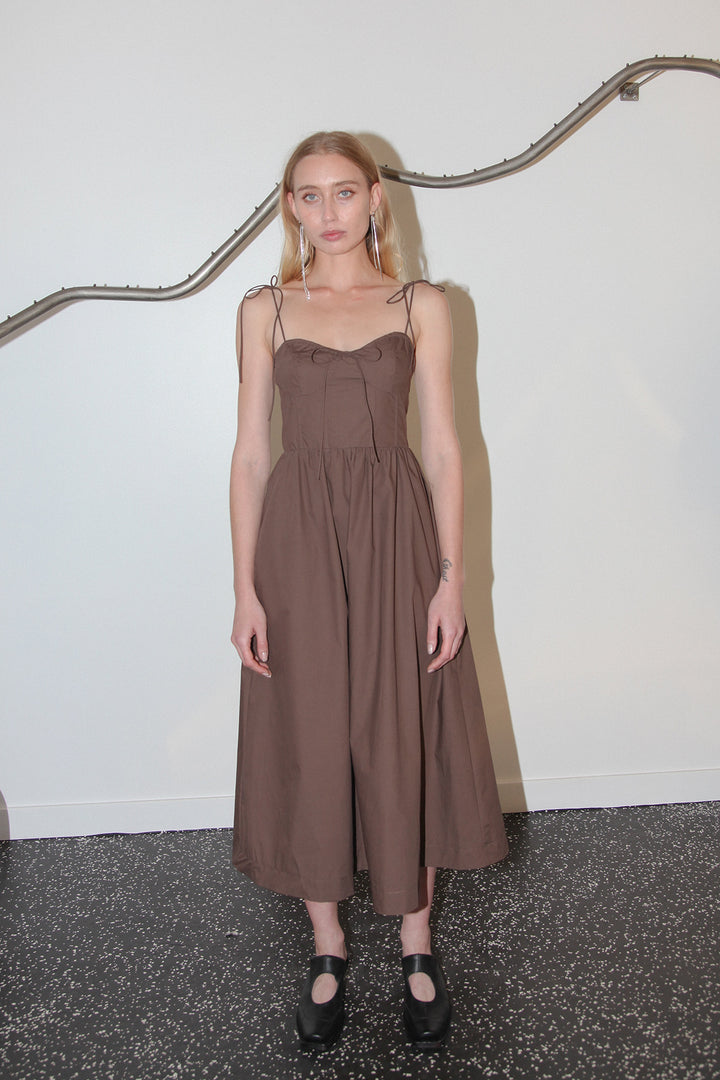 Studio 111 Tie Spaghetti Dress in Cocoa