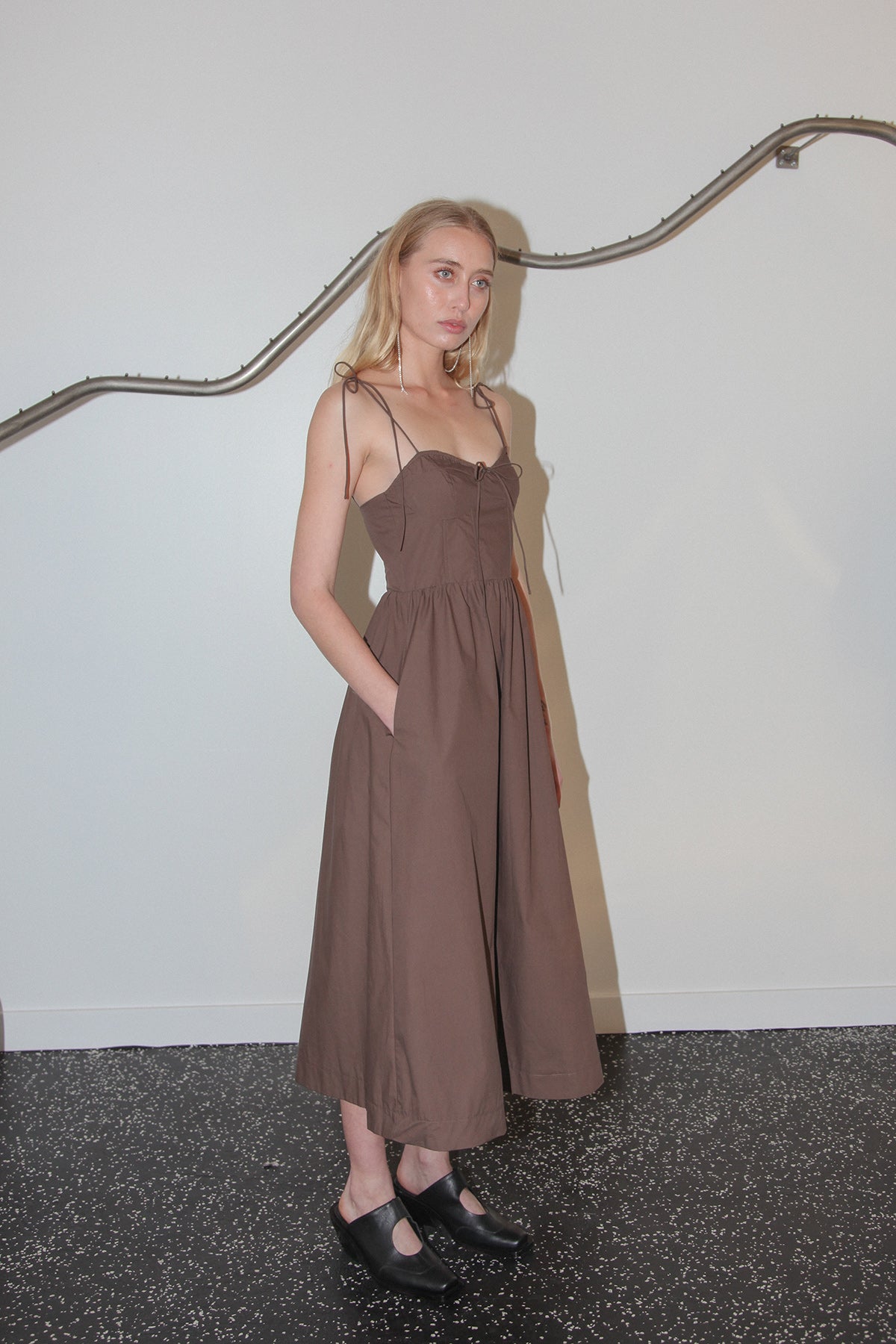 Studio 111 Tie Spaghetti Dress in Cocoa