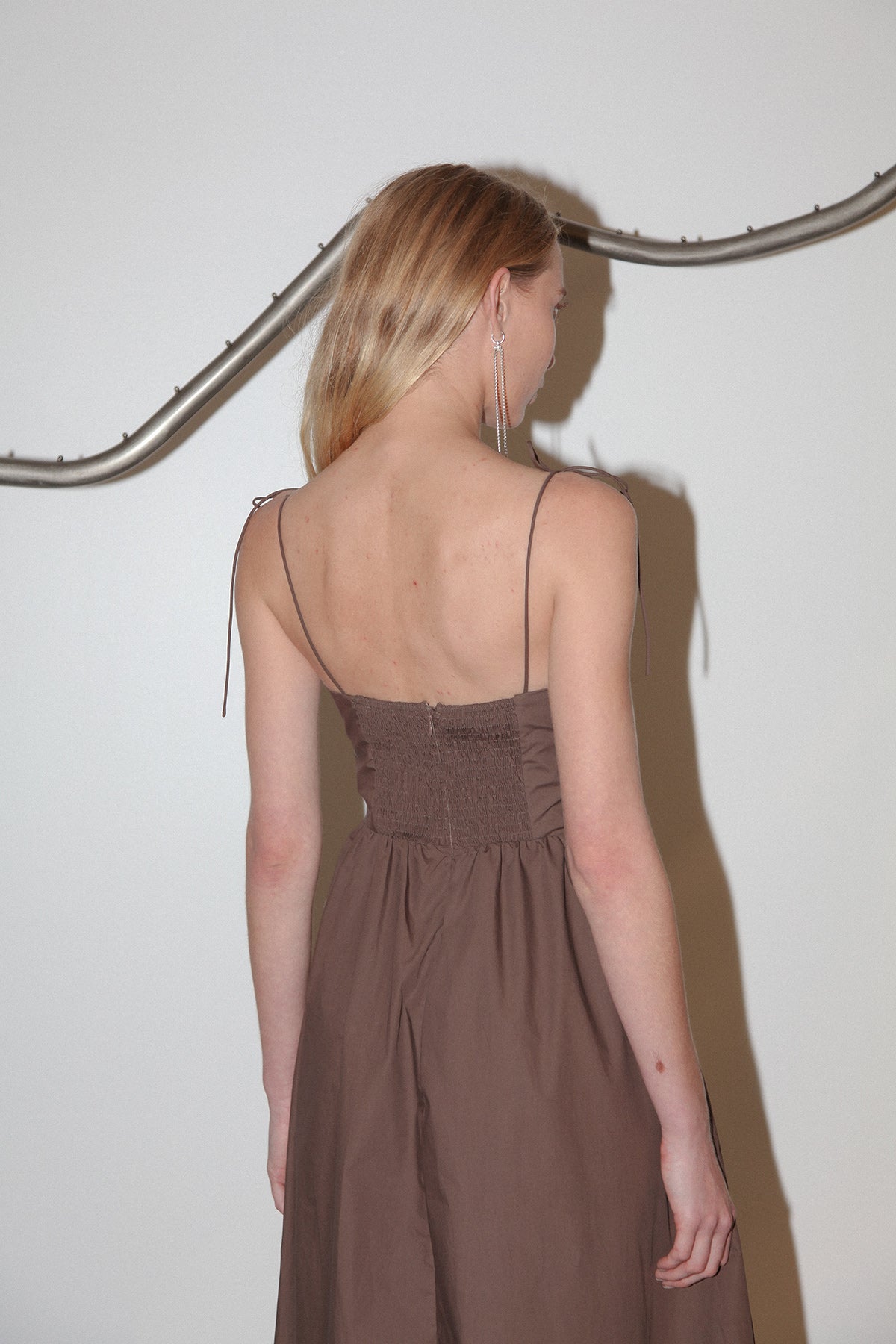 Studio 111 Tie Spaghetti Dress in Cocoa