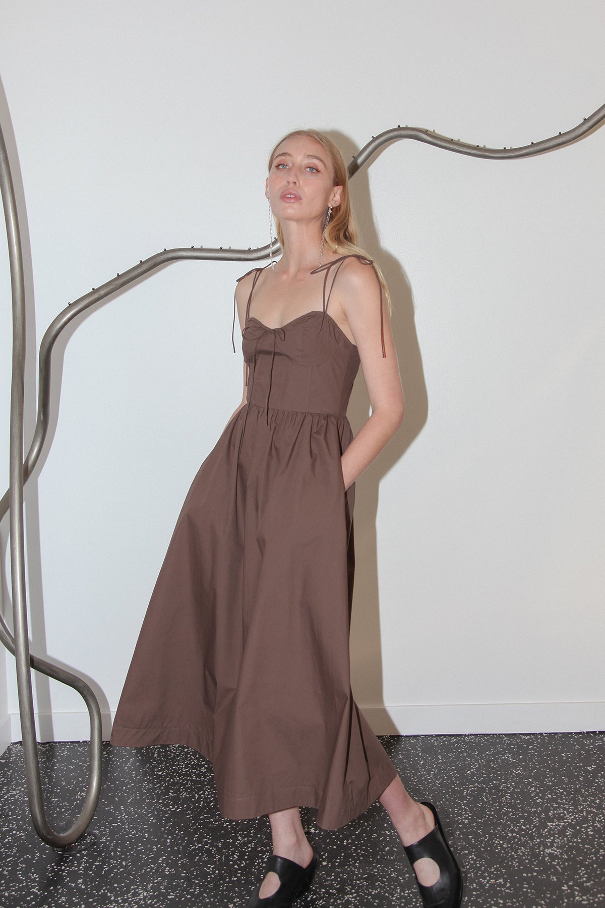 Studio 111 Tie Spaghetti Dress in Cocoa