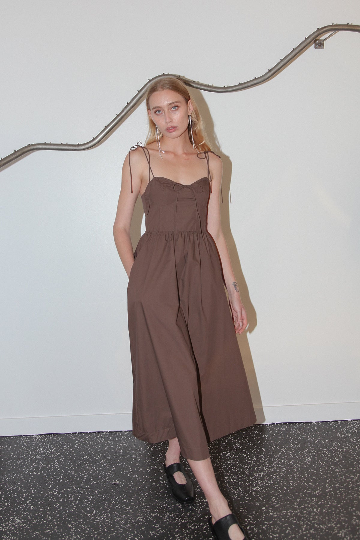 Studio 111 Tie Spaghetti Dress in Cocoa