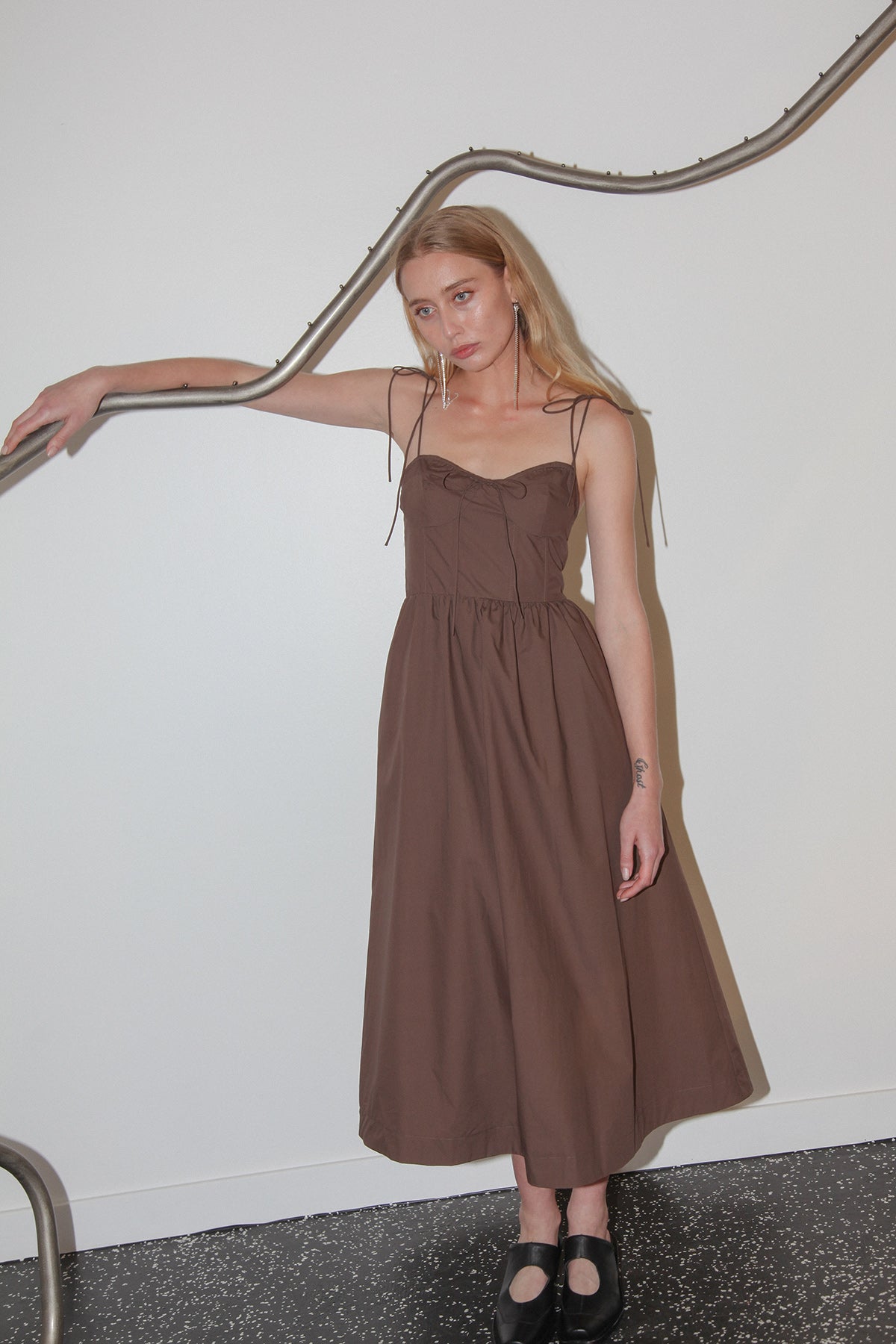 Studio 111 Tie Spaghetti Dress in Cocoa