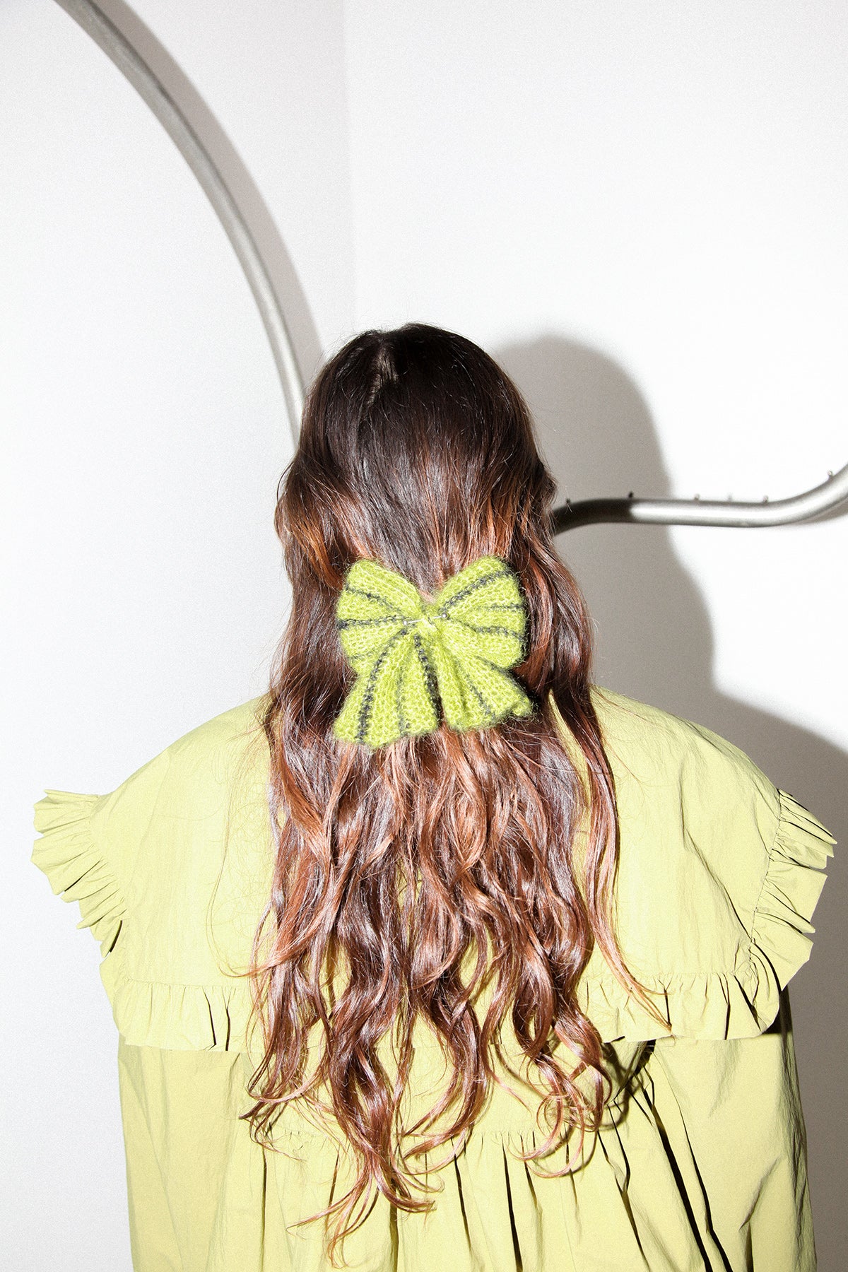Funny Sad Stuff Crocheted Bow in Moss & Black Stripe
