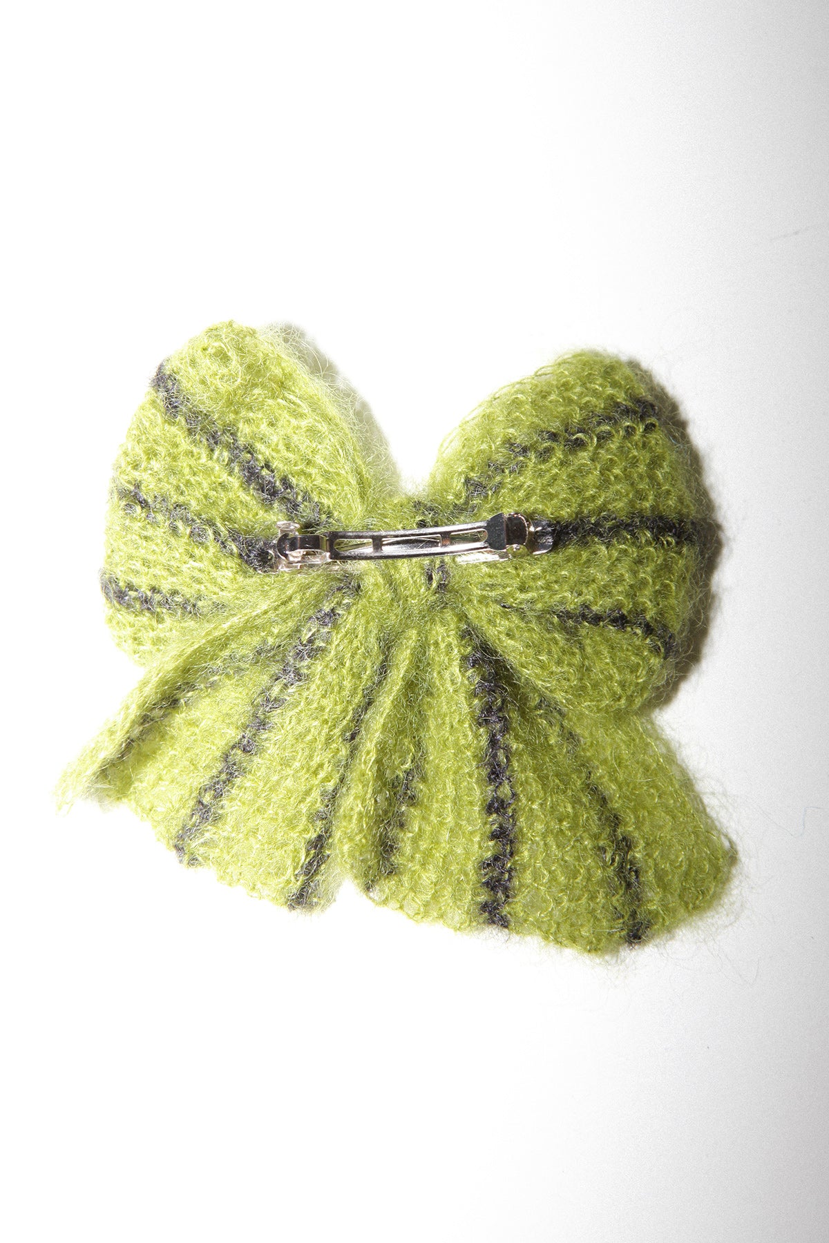 Funny Sad Stuff Crocheted Bow in Moss & Black Stripe