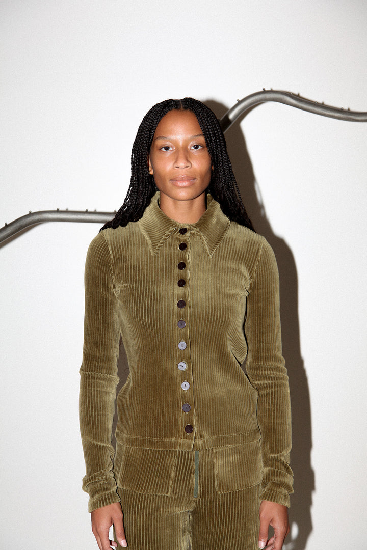 Scallop Button Up in Olive Branch